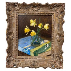 Original Oil Painting of Daffodils and Book