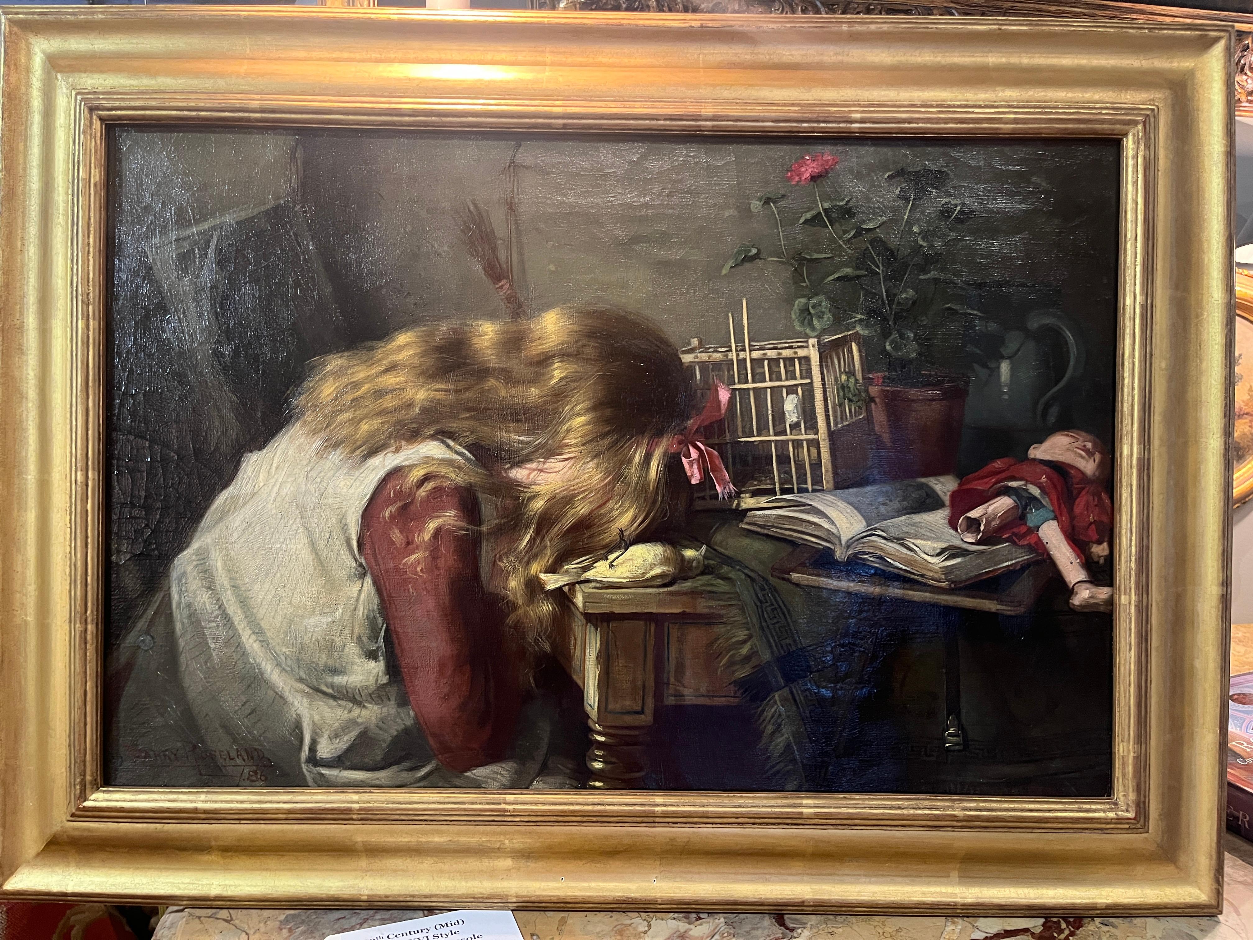 Classico americano Pittura ad olio originale di ragazza di Harry Roseland in vendita