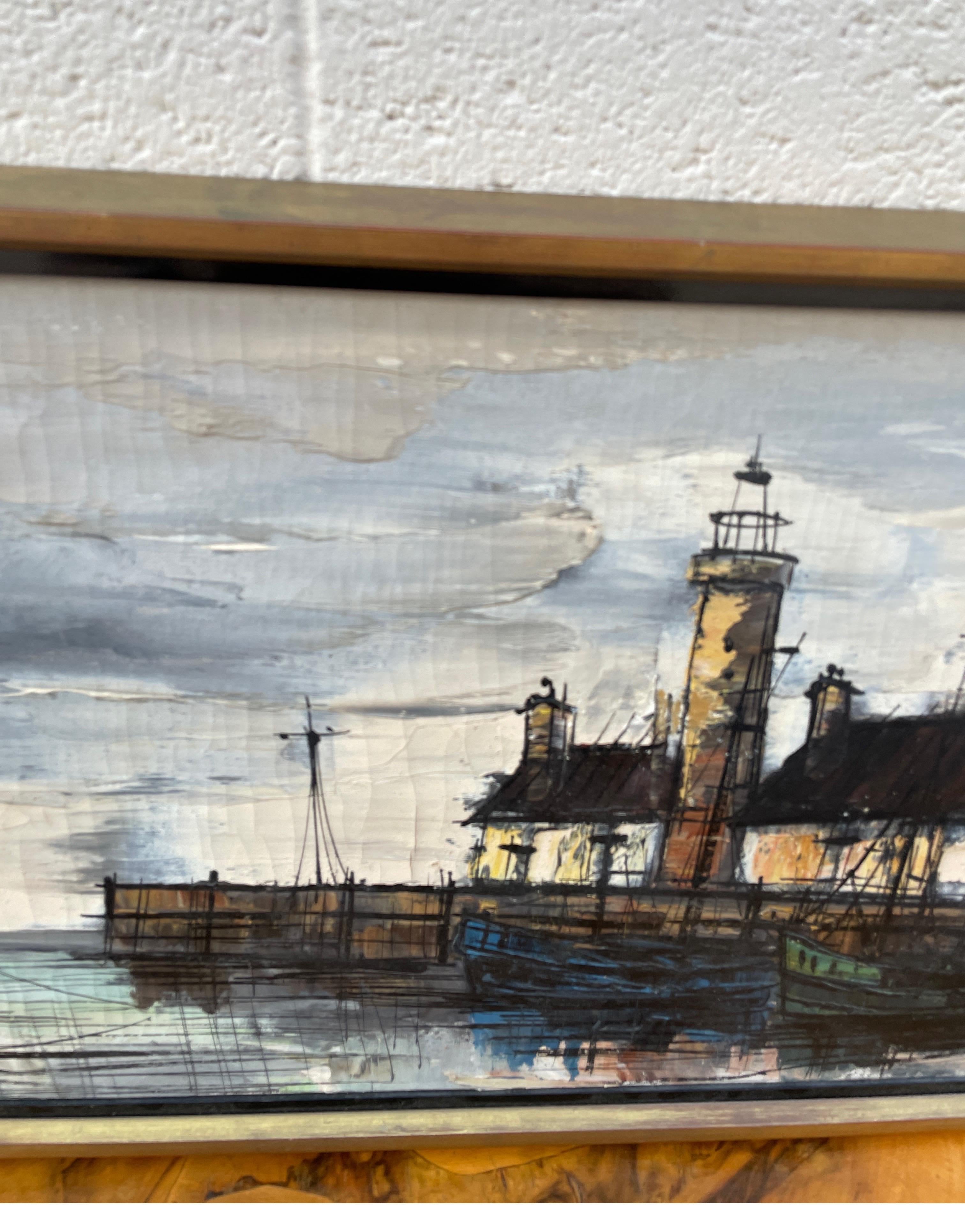 20th Century Original Oil Painting of Harbor Scene For Sale