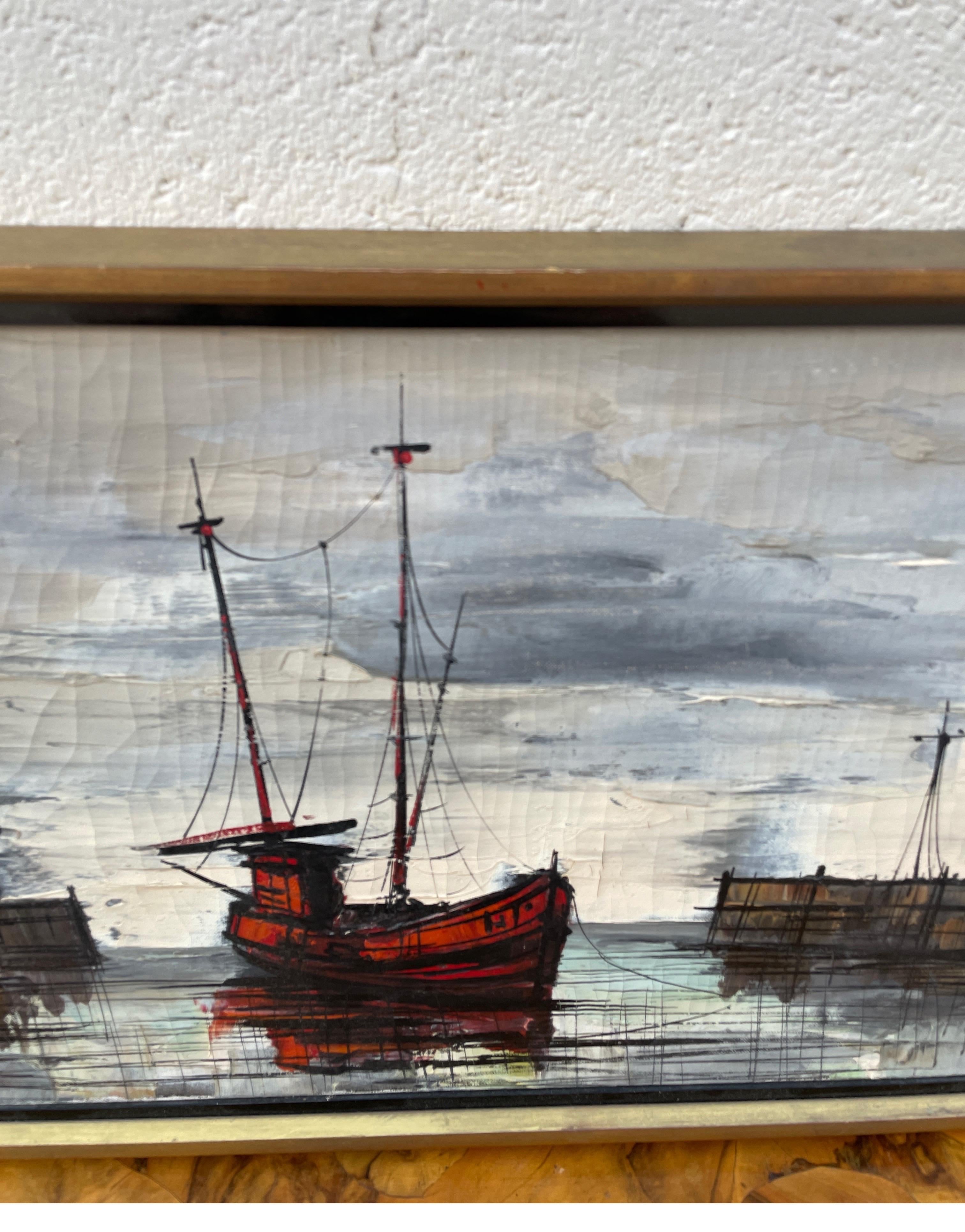 Canvas Original Oil Painting of Harbor Scene For Sale