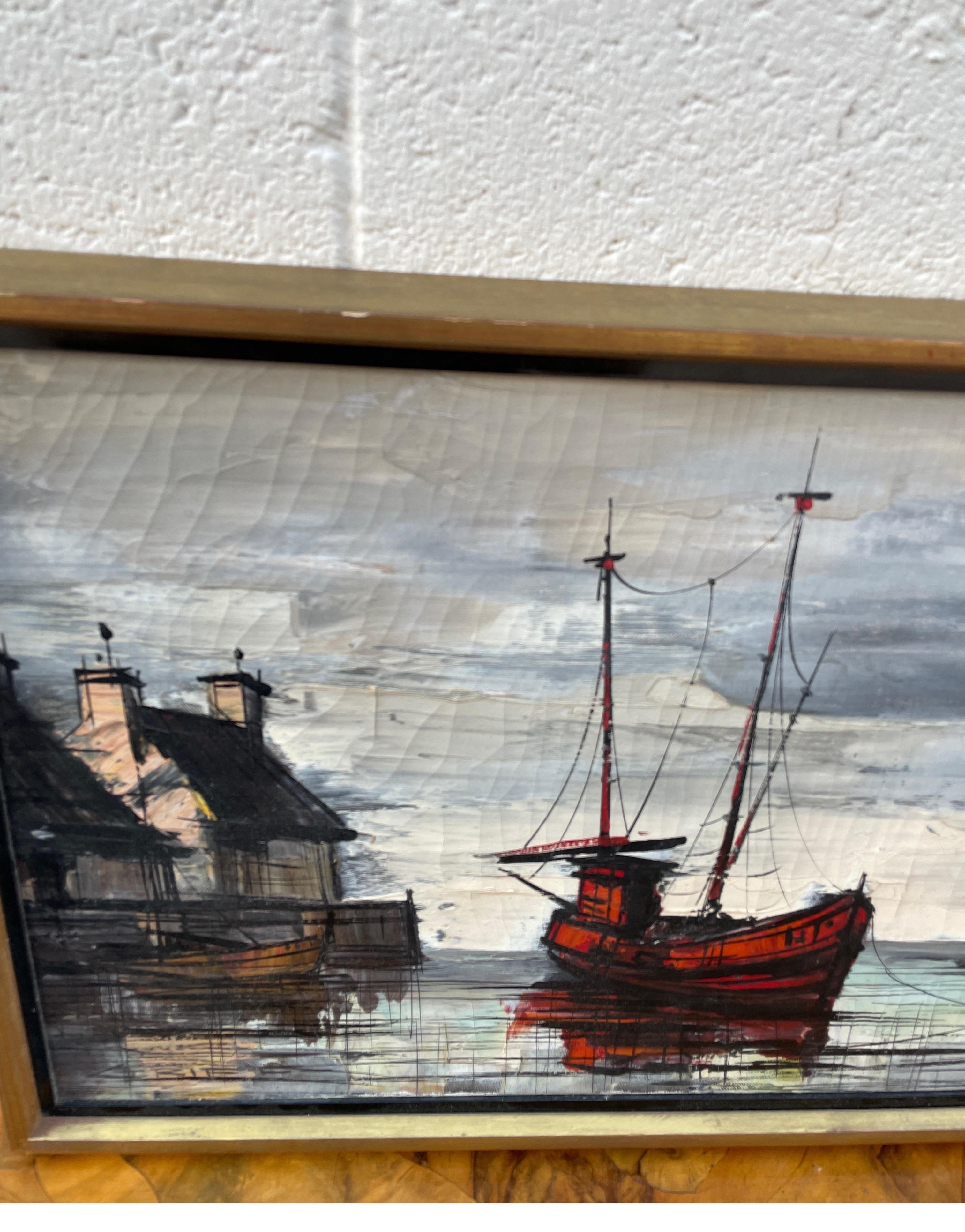 Original Oil Painting of Harbor Scene For Sale 1