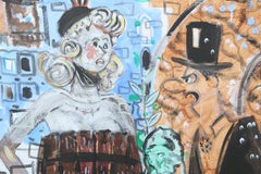 Nude Blonde Wearing a Barrel, Whimsical Oil Painting, Signed William Wegman