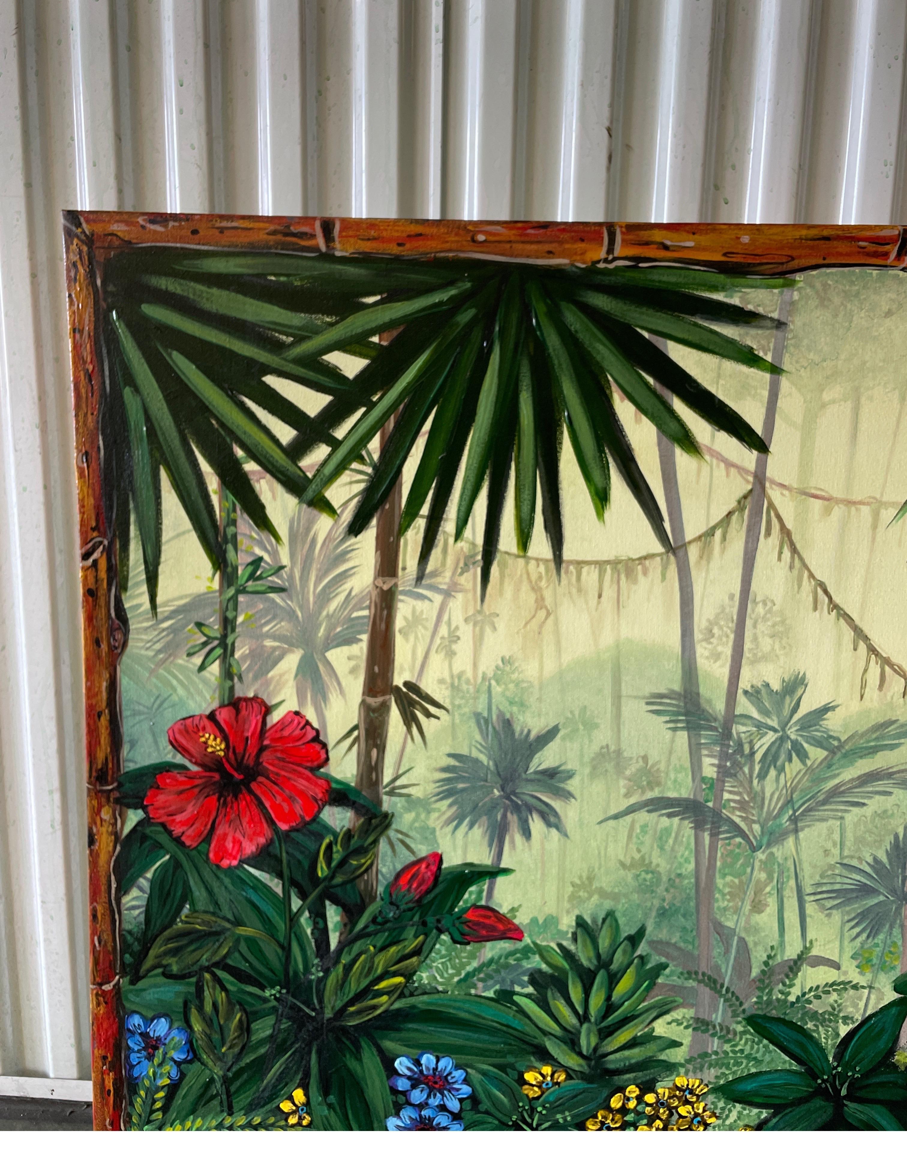 Americano Pittura a olio originale di palme e flora in vendita