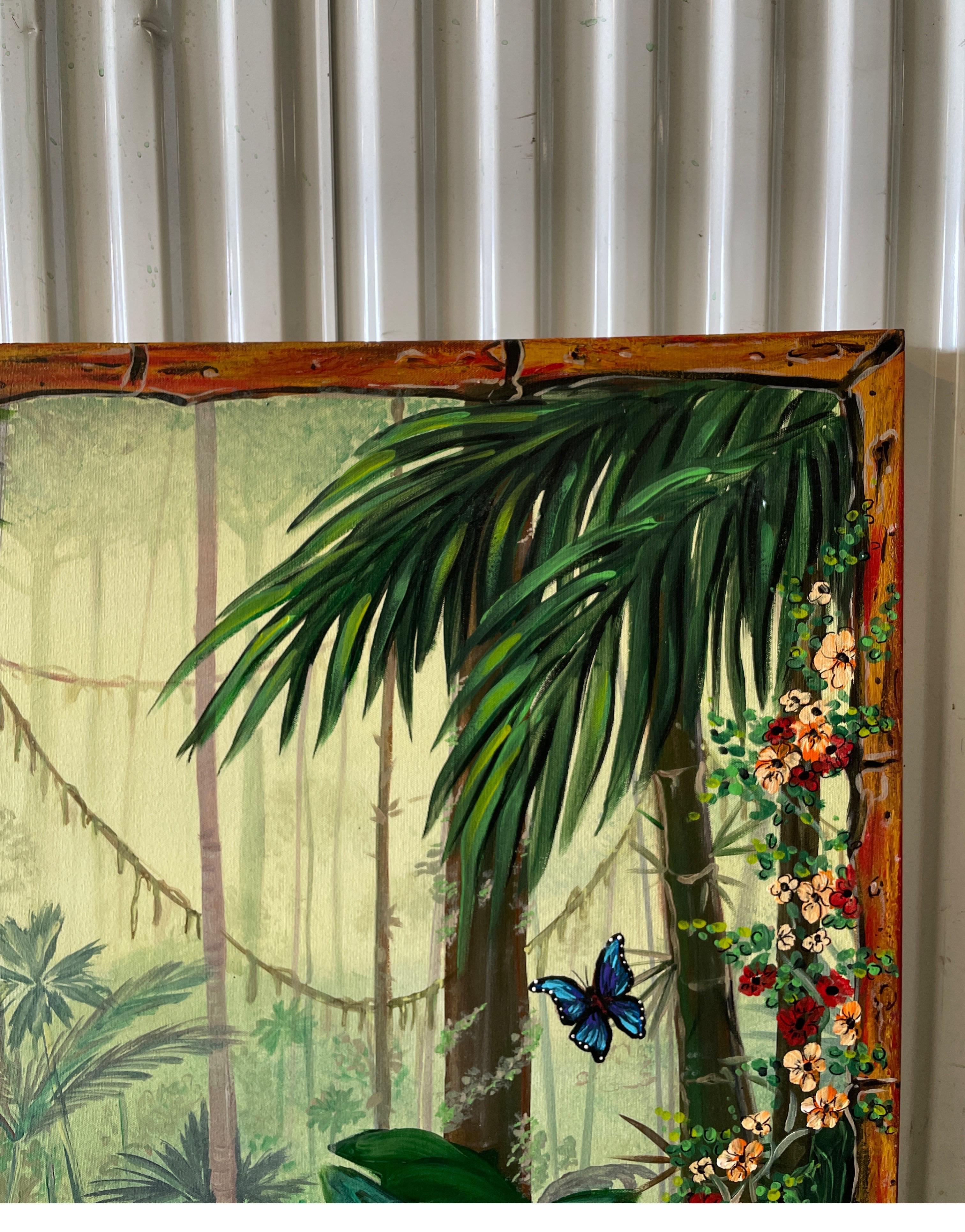 Original Oil Painting of Palm Trees & Flora In Good Condition For Sale In West Palm Beach, FL
