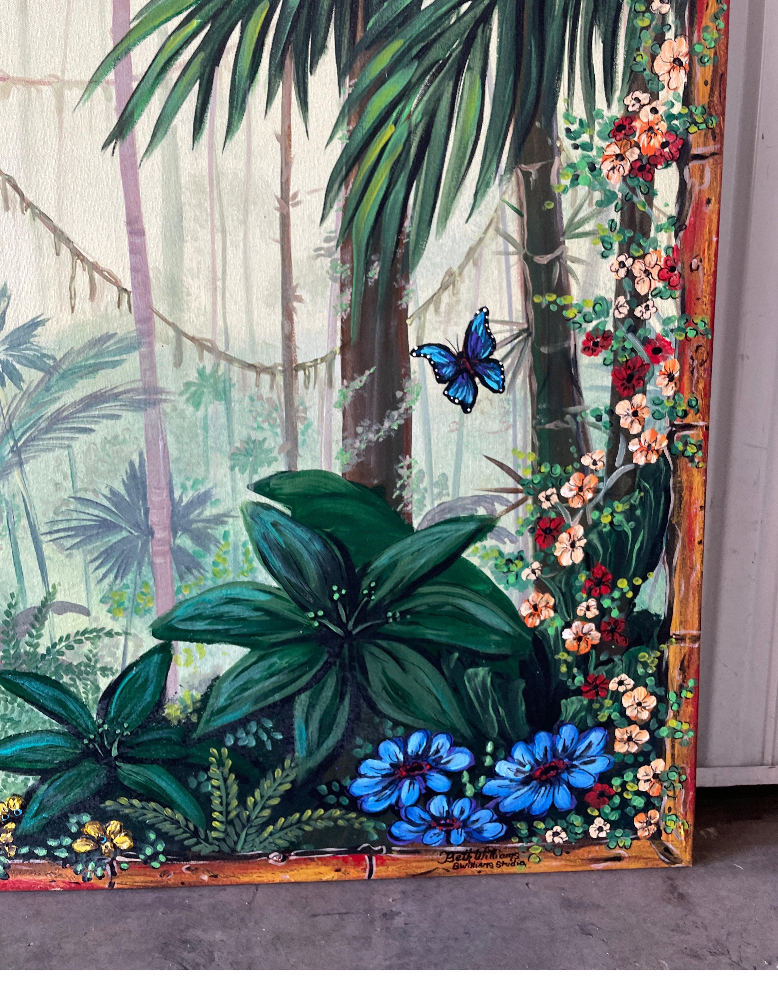 20th Century Original Oil Painting of Palm Trees & Flora For Sale