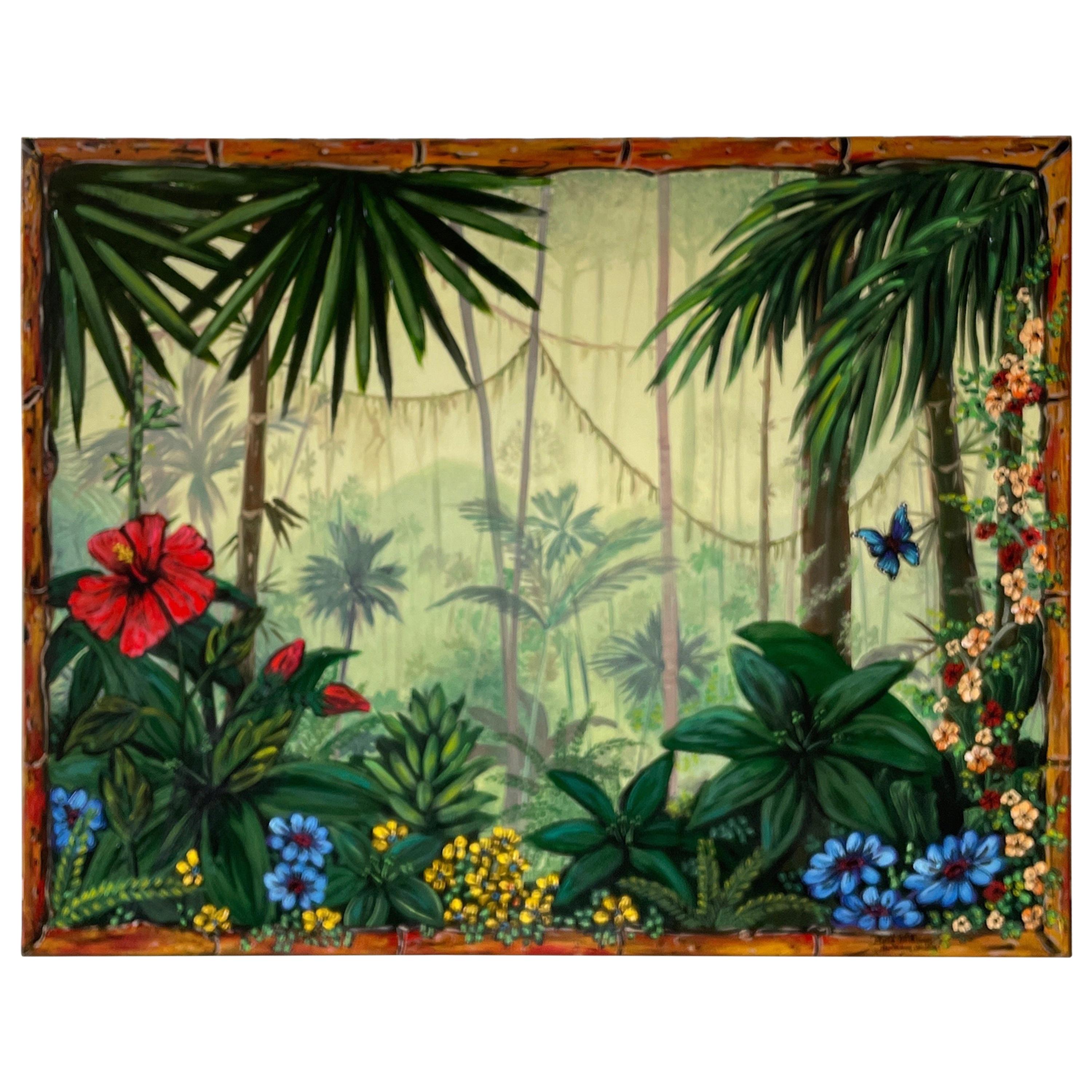 Original Oil Painting of Palm Trees & Flora For Sale