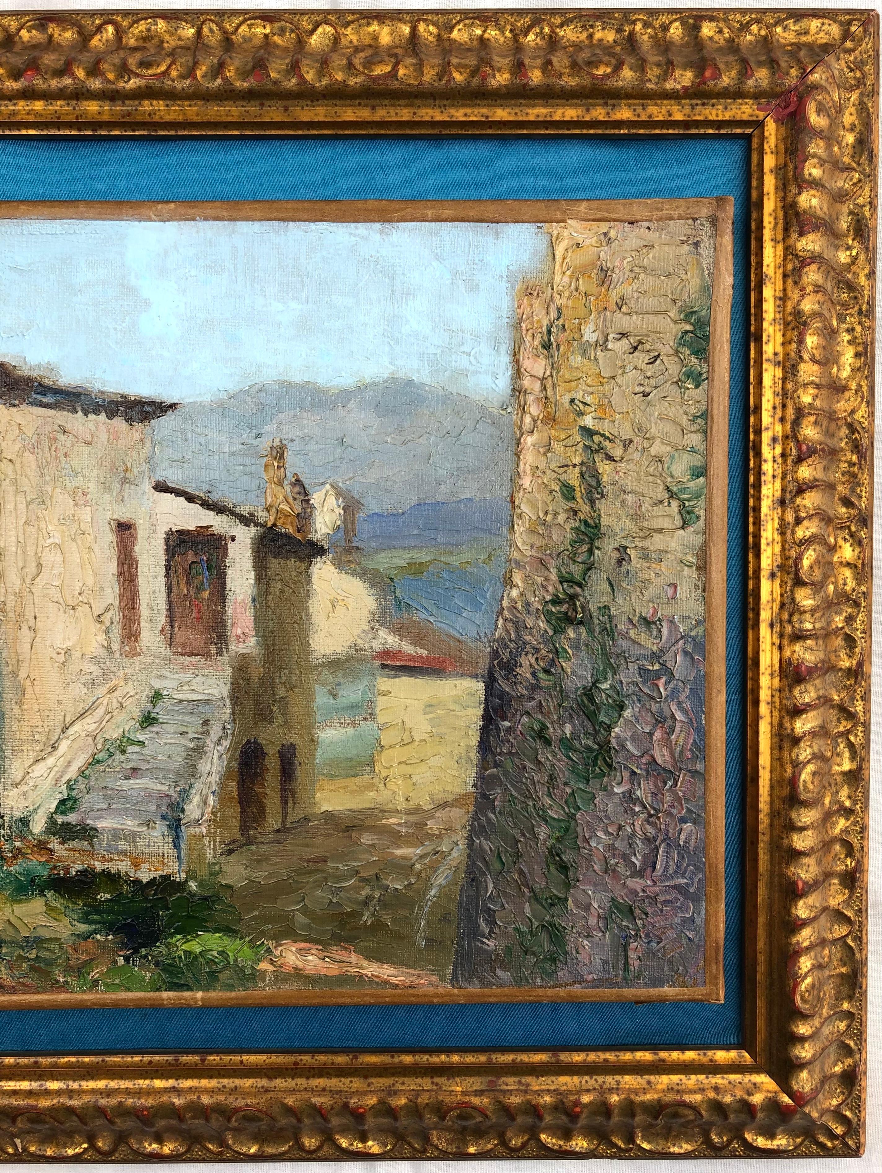 20th Century Original Oil Painting of the French Cote d'Azur Village Cagnes For Sale