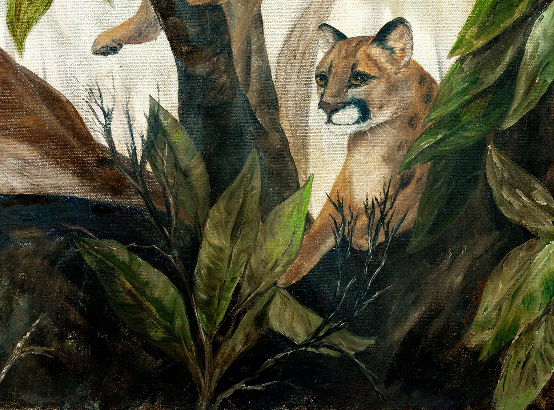 American Original Oil Painting of Three Cougars Winner at California Art Show For Sale