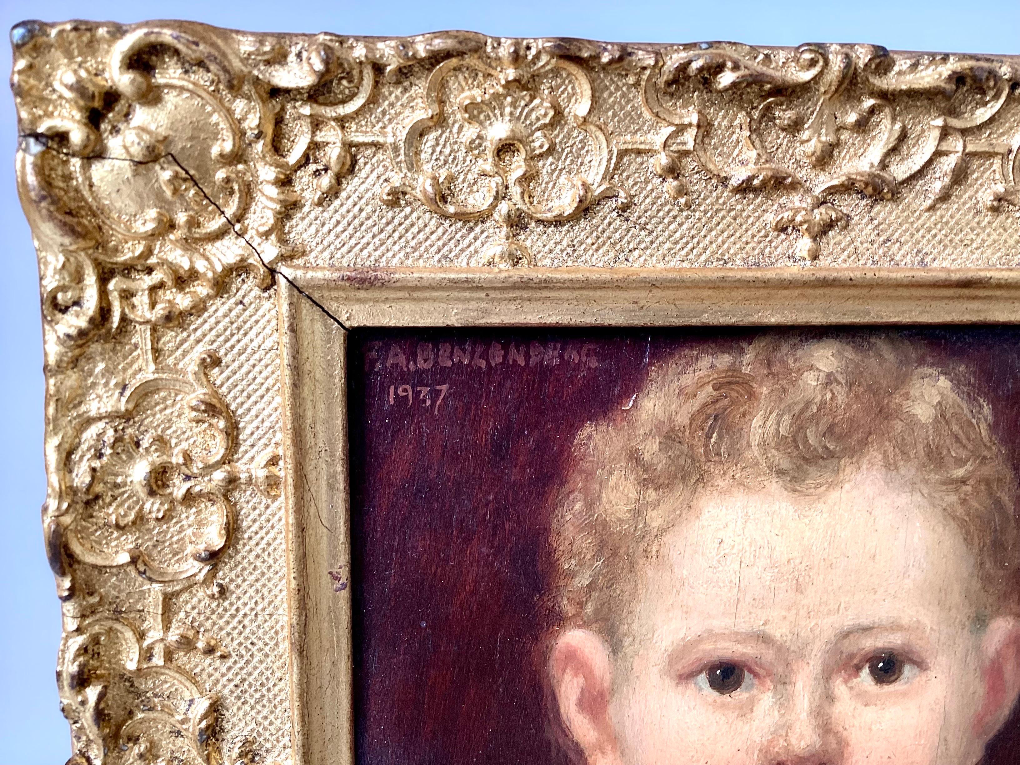 American Original Oil Painting on Board in Original Gilt Wood Frame