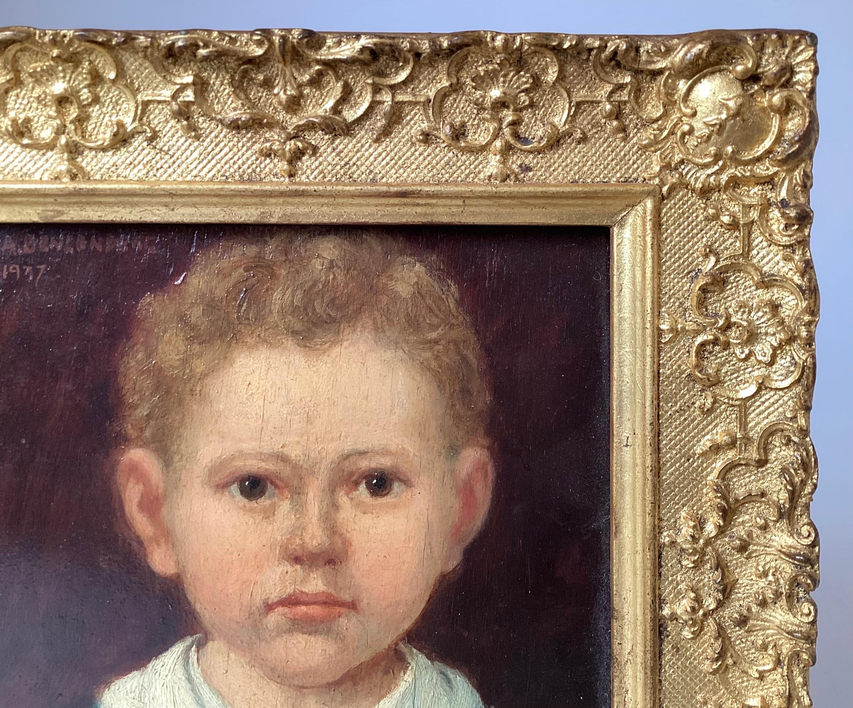 Mid-20th Century Original Oil Painting on Board in Original Gilt Wood Frame