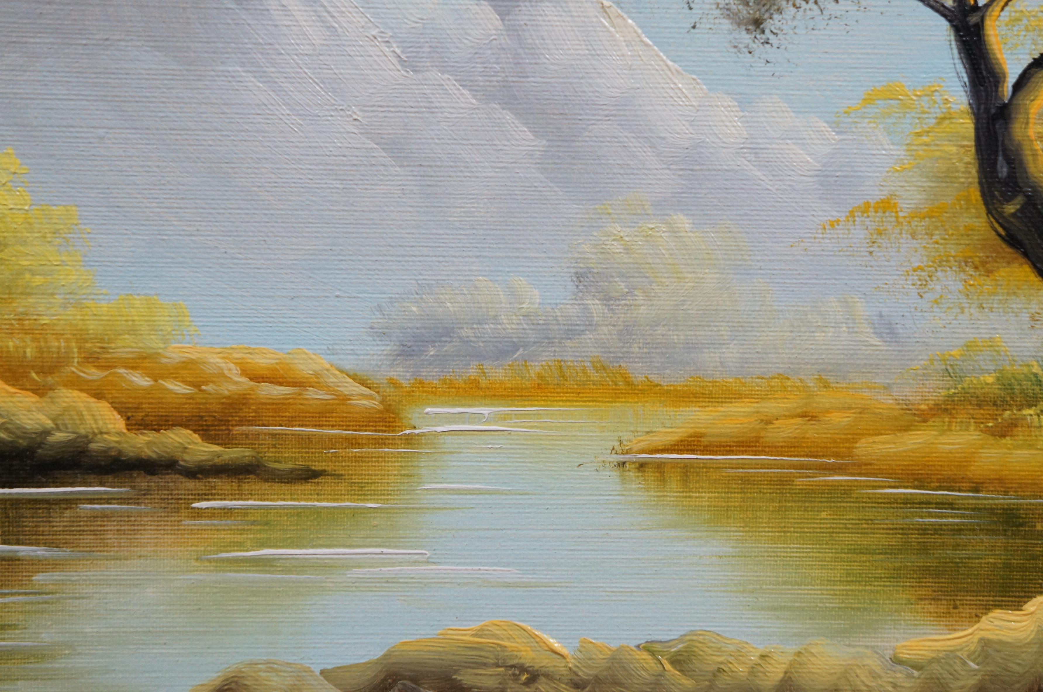Peinture à l'huile originale sur toile de Campillo - Paysage de montagnes de la rivière Autumn 4