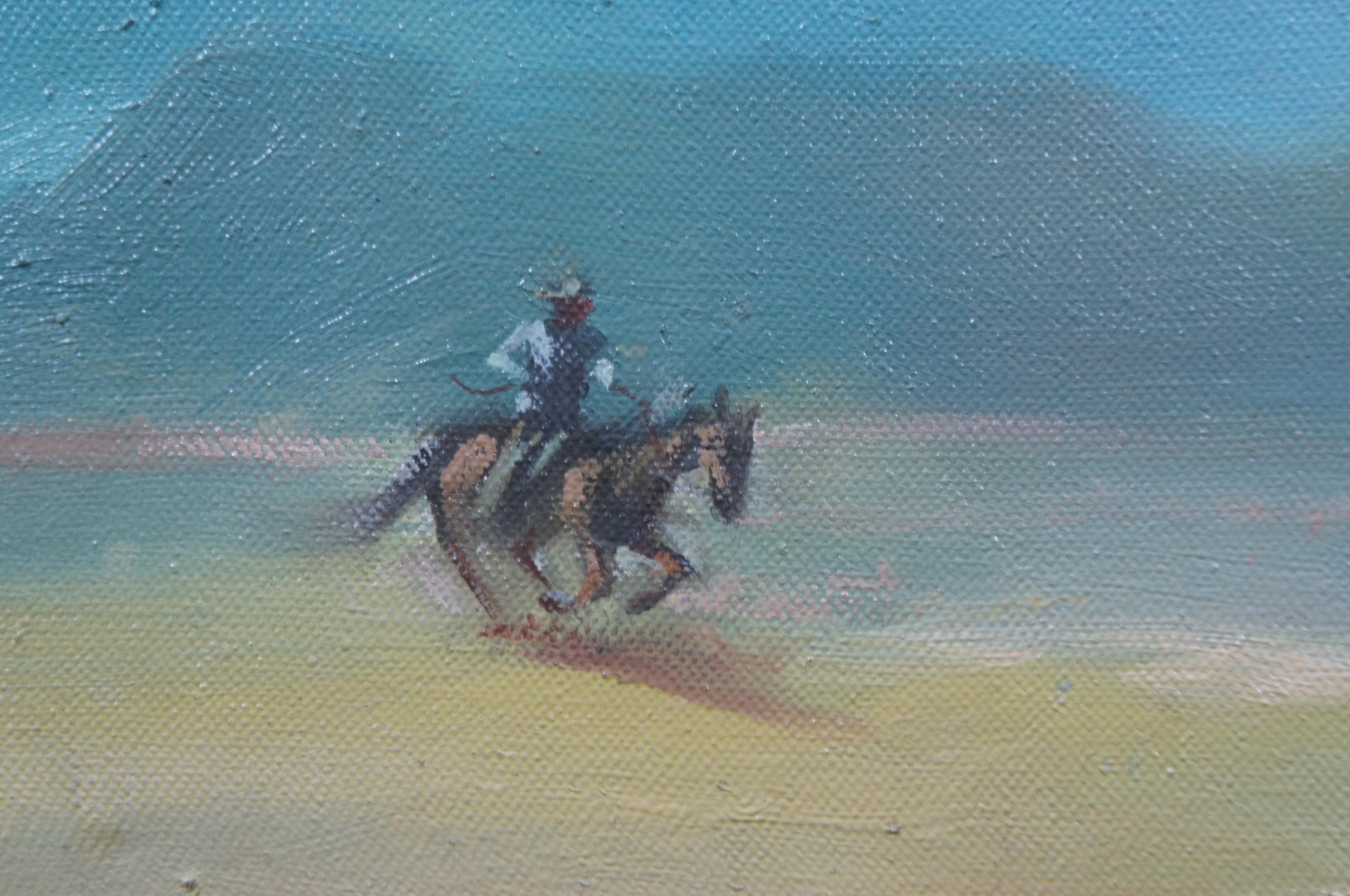 Original Oil Painting on Canvas Running Wild Horses Desert Landscape Western 1