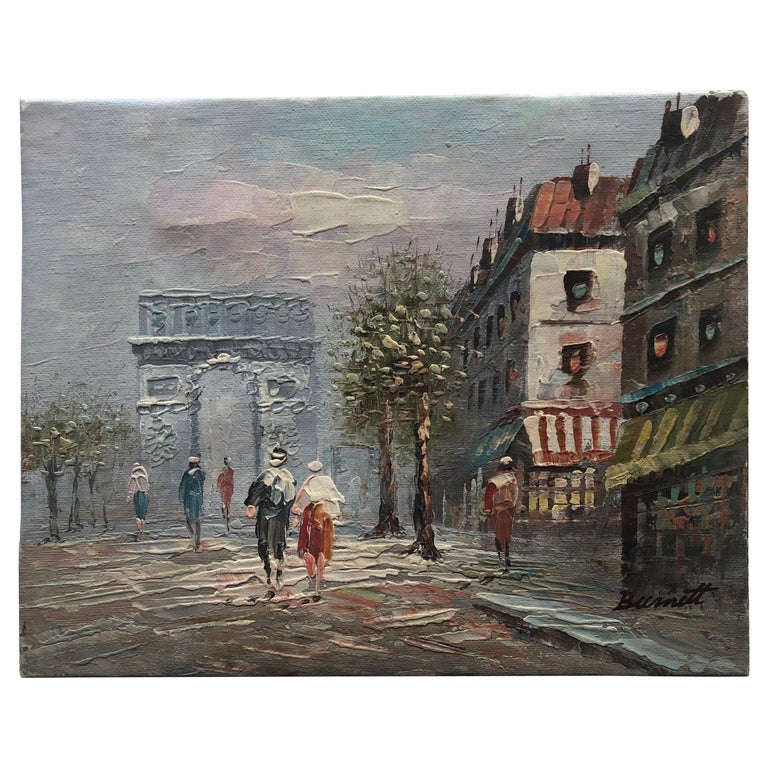 Oil Painting Paris France Cityscape by Caroline Signed For