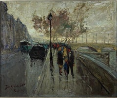 Parisian Cityscape Oil Painting by Jan Gridmall, manner of Jean Salabet