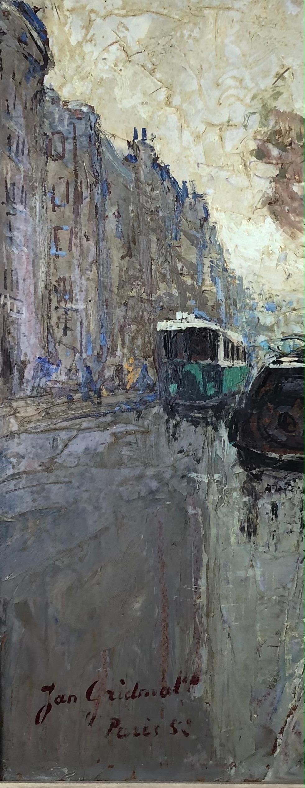 20ième siècle Peinture à l'huile - Paysage urbain de Paris, France par Jan Gridmall  en vente