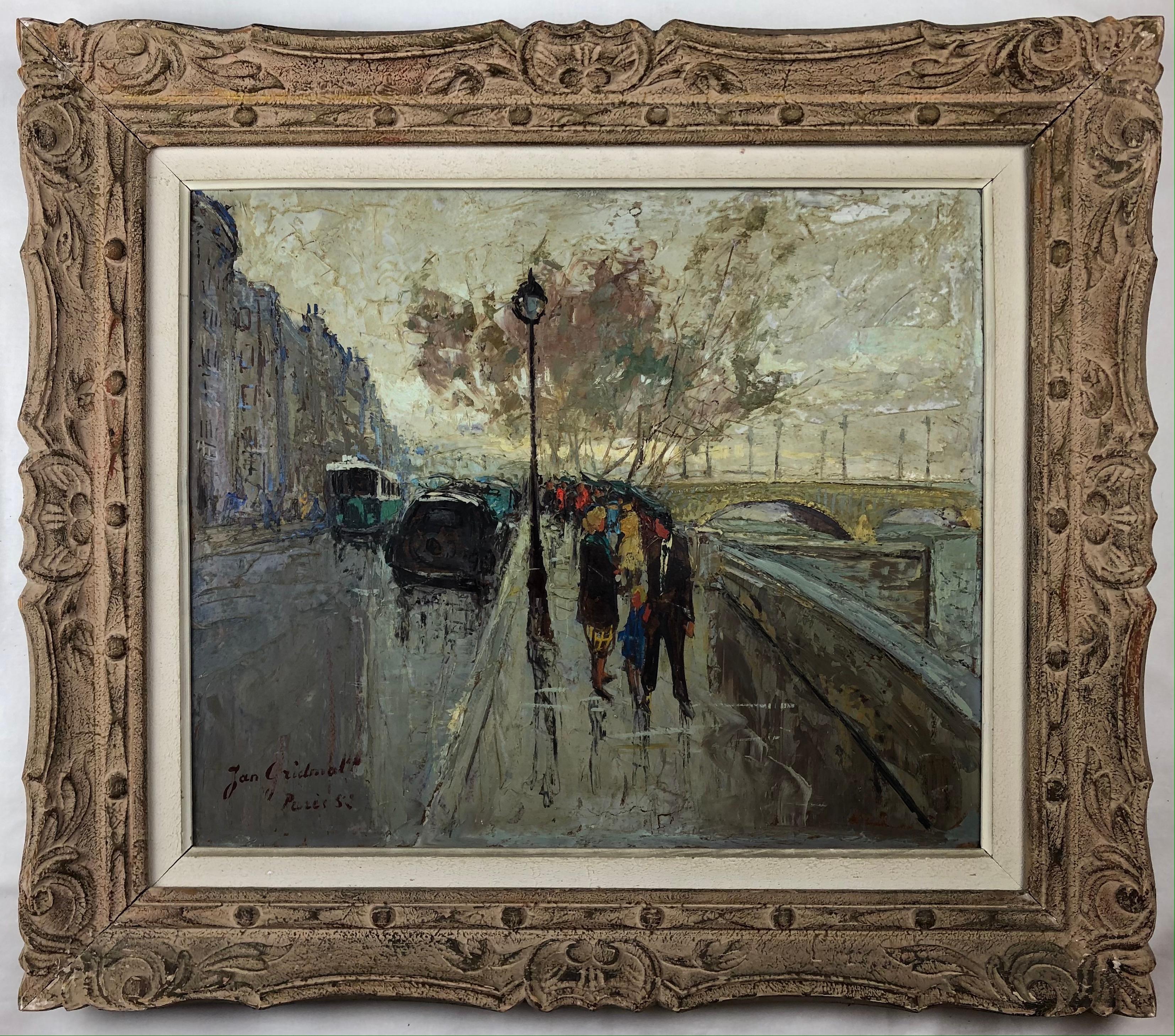 Paris France Cityscape Oil Painting by Jan Gridmall  For Sale 2