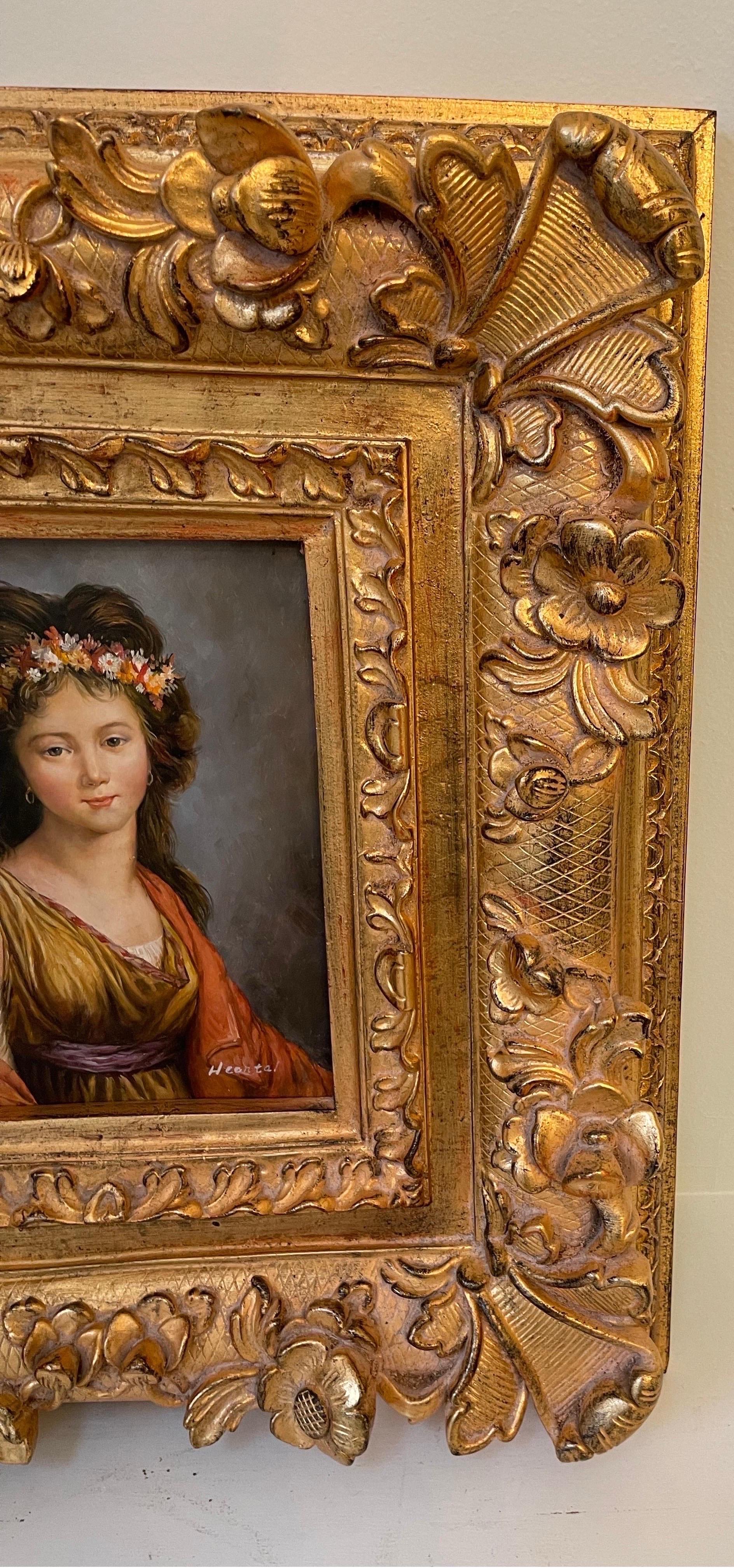 Original Oil Painting Portrait of Countess Kagenek, as Flora in Carved Frame In Good Condition For Sale In West Hartford, CT