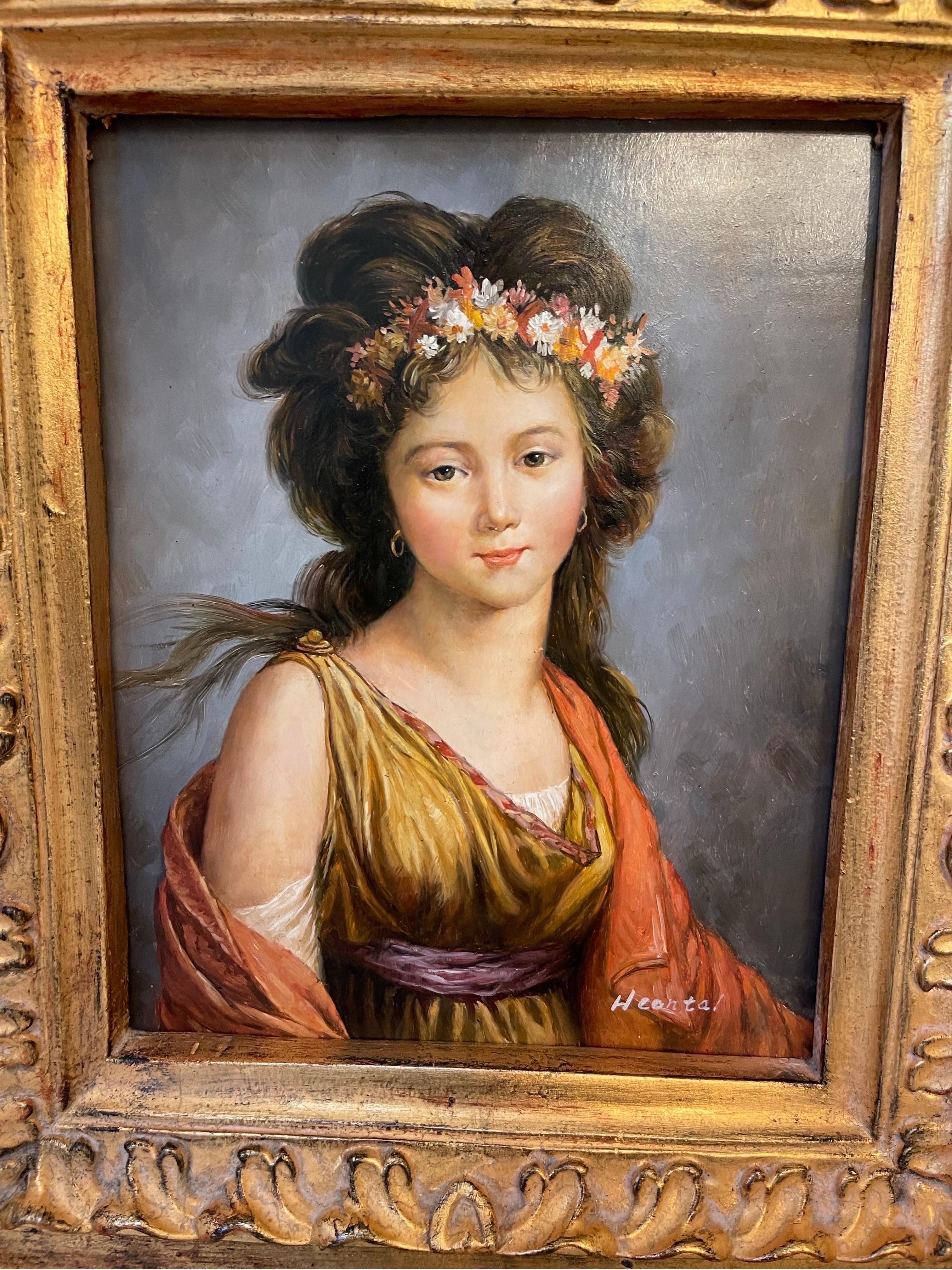 20ième siècle Peinture à l'huile originale Portrait de la comtesse Kagenek en Flora dans un cadre sculpté en vente