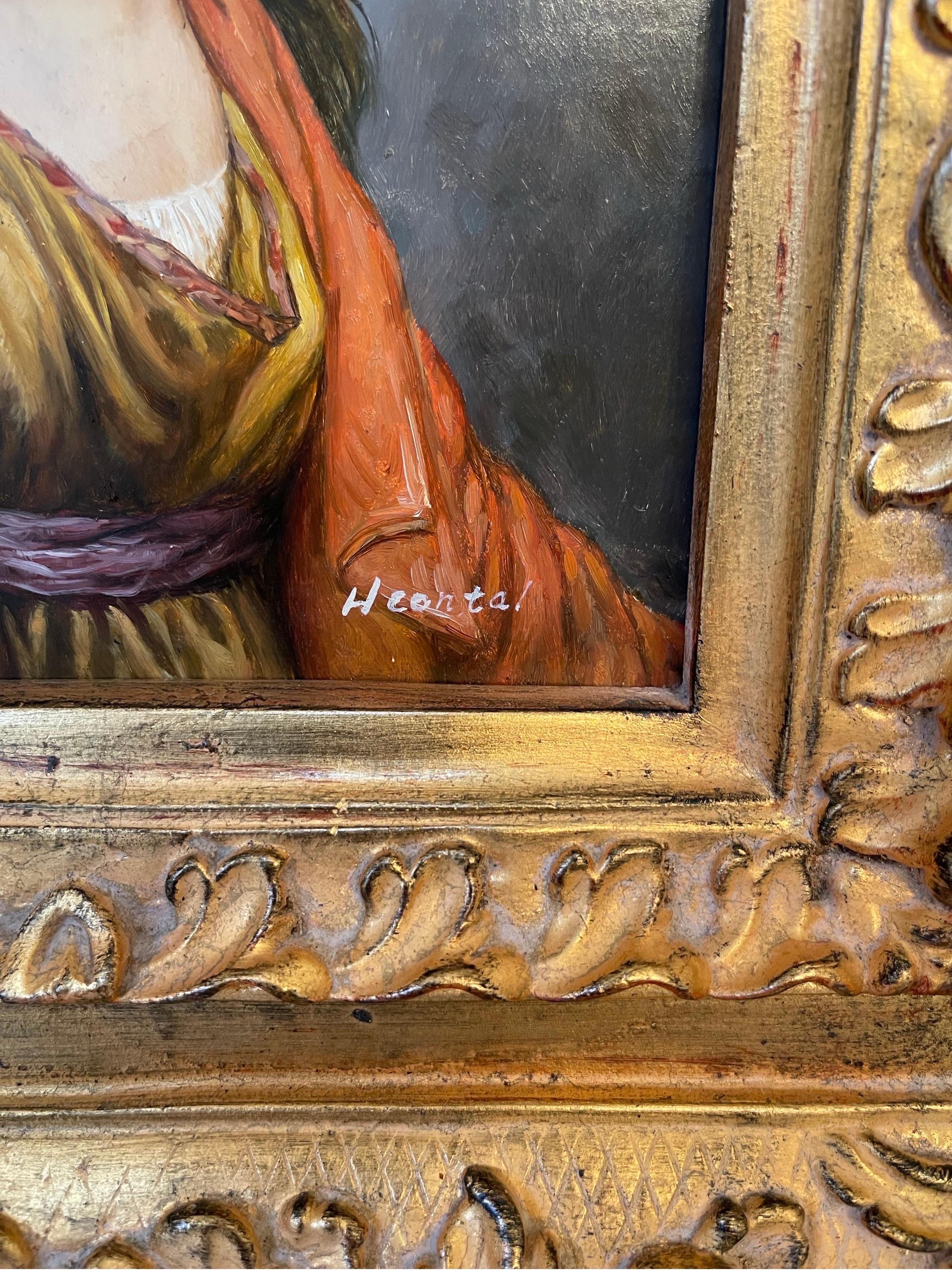 Canvas Original Oil Painting Portrait of Countess Kagenek, as Flora in Carved Frame For Sale