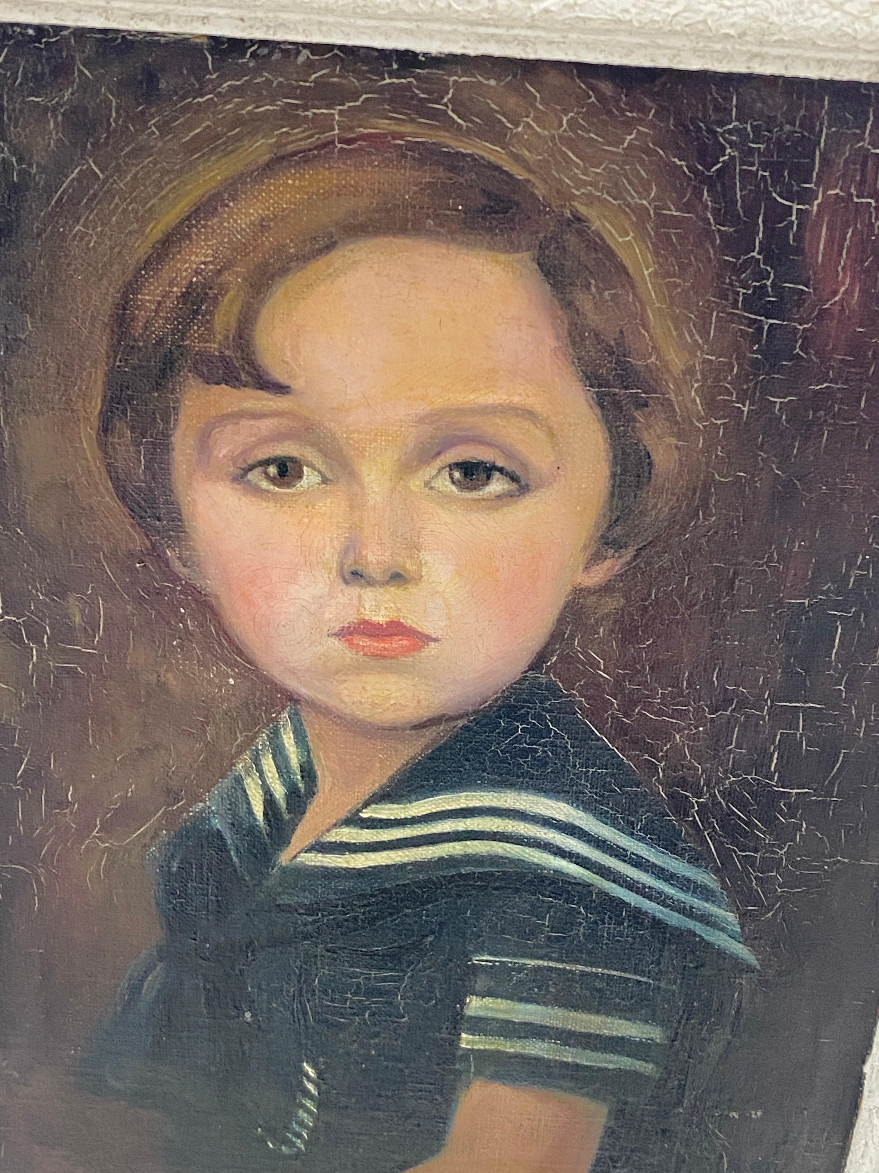 French Original Oil Painting, Representing a Litle Boy, Signed,  Fance 1930 For Sale
