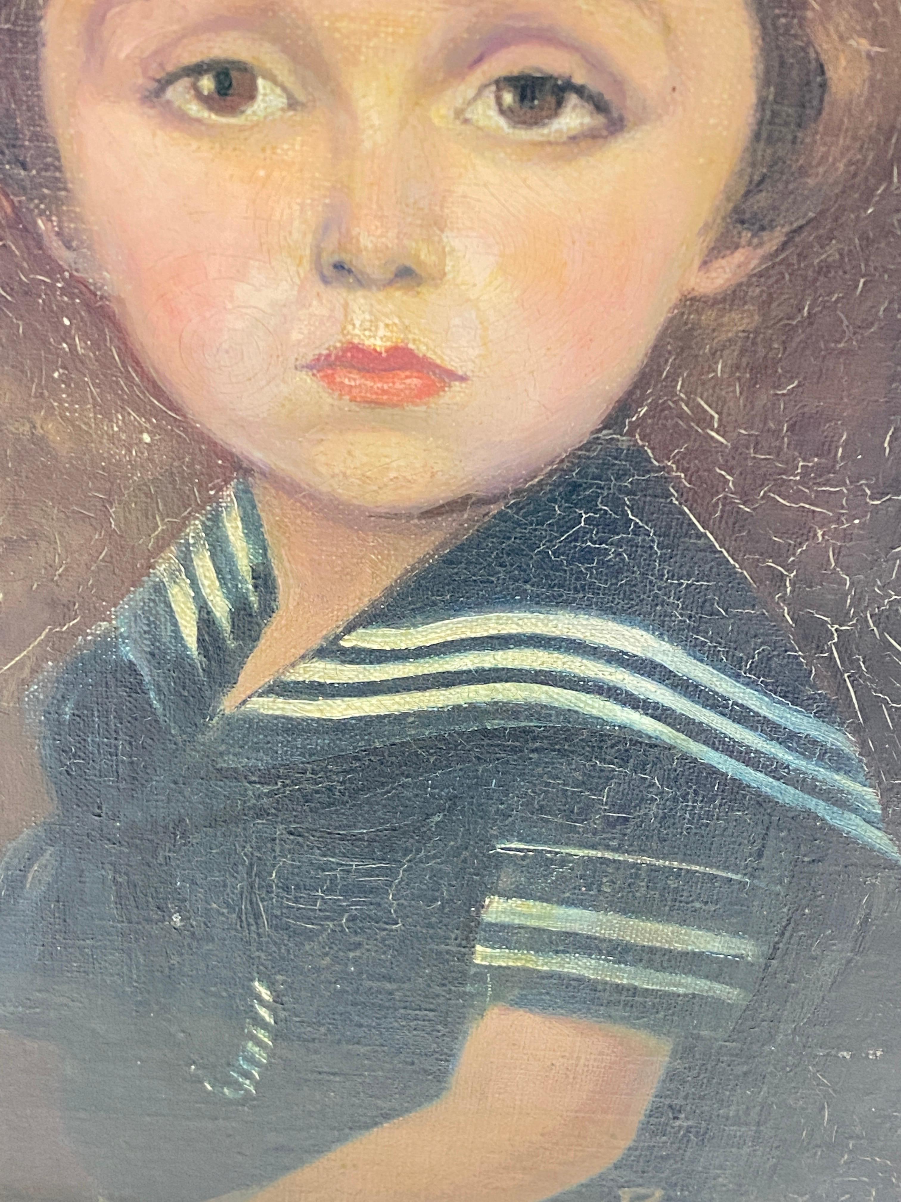 Mid-20th Century Original Oil Painting, Representing a Litle Boy, Signed,  Fance 1930 For Sale