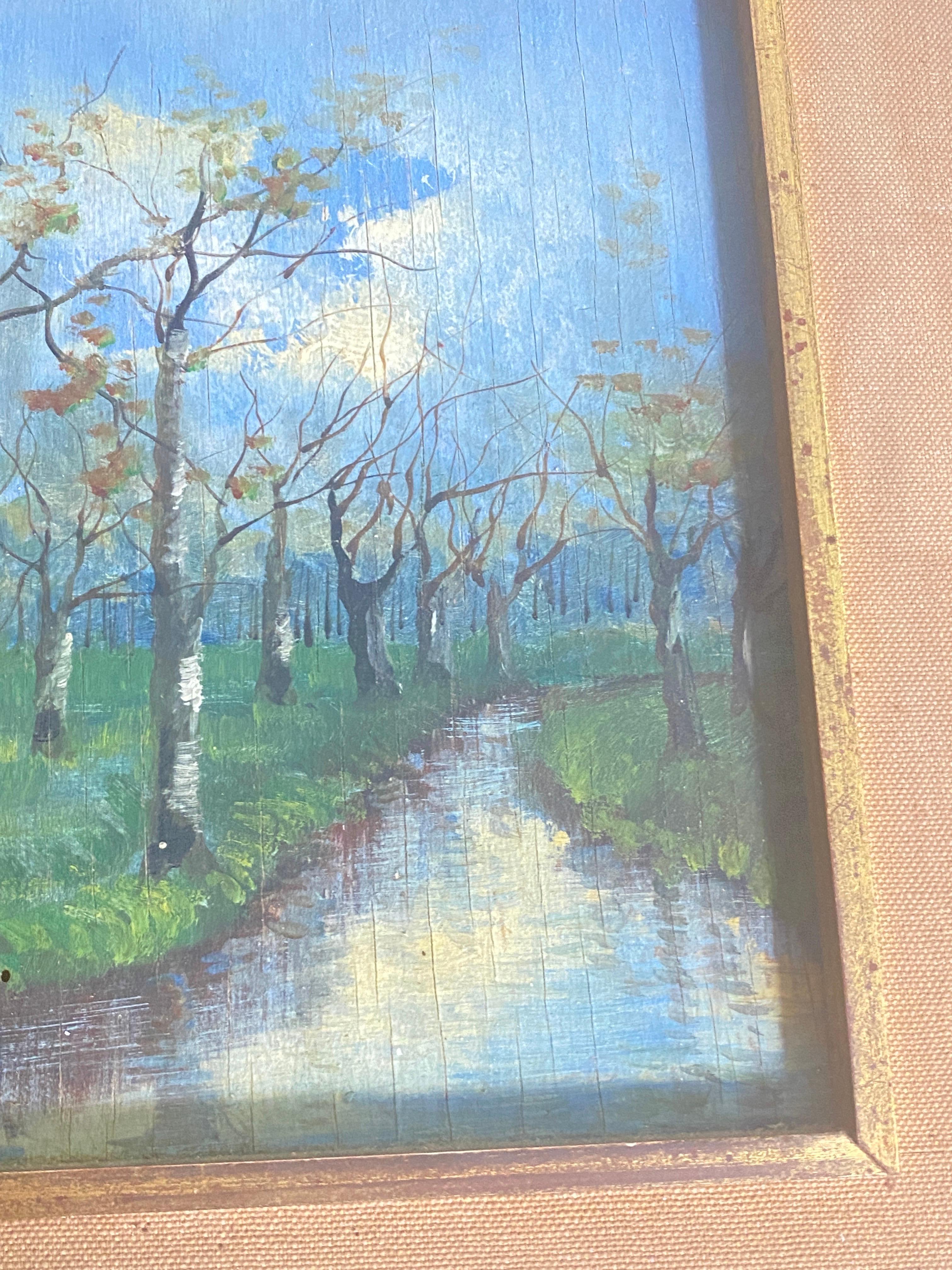 Original Oil Painting Representing a River and Trees Fance Early 20th Century For Sale 6