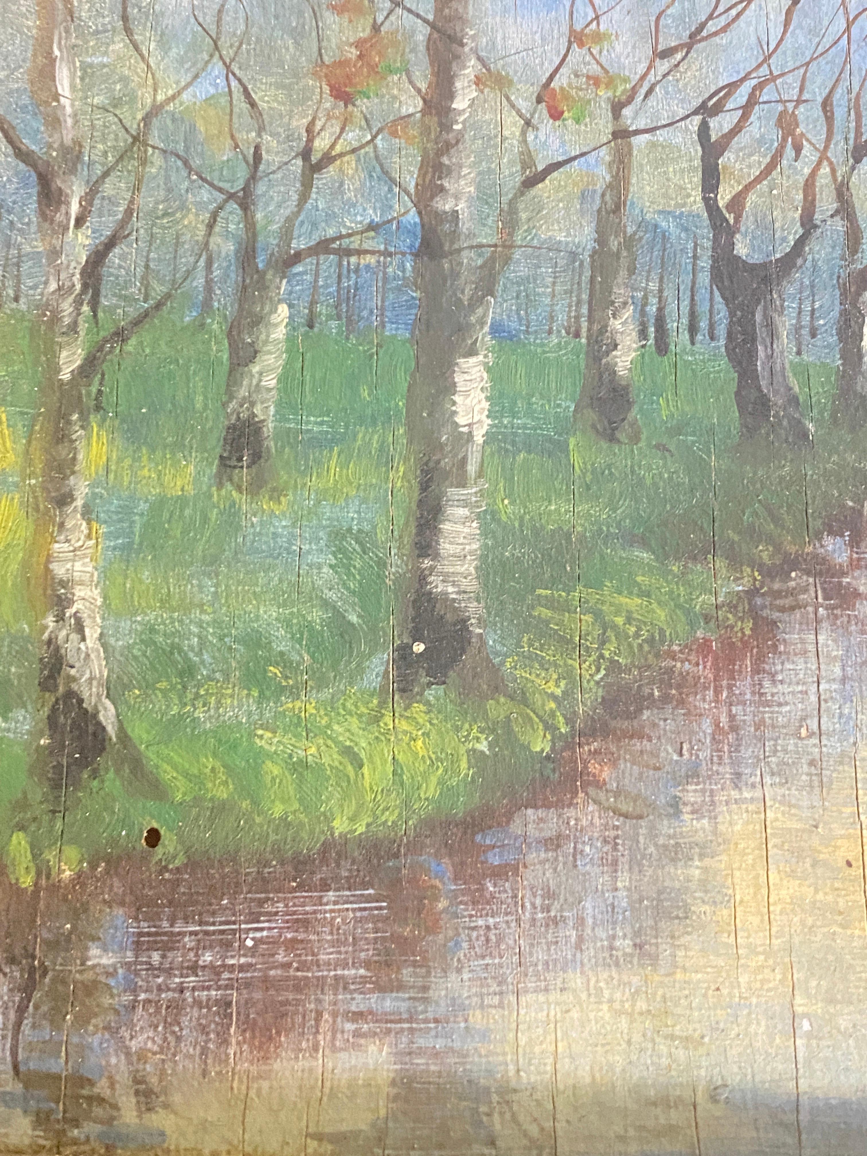 Original Oil Painting Representing a River and Trees Fance Early 20th Century For Sale 7