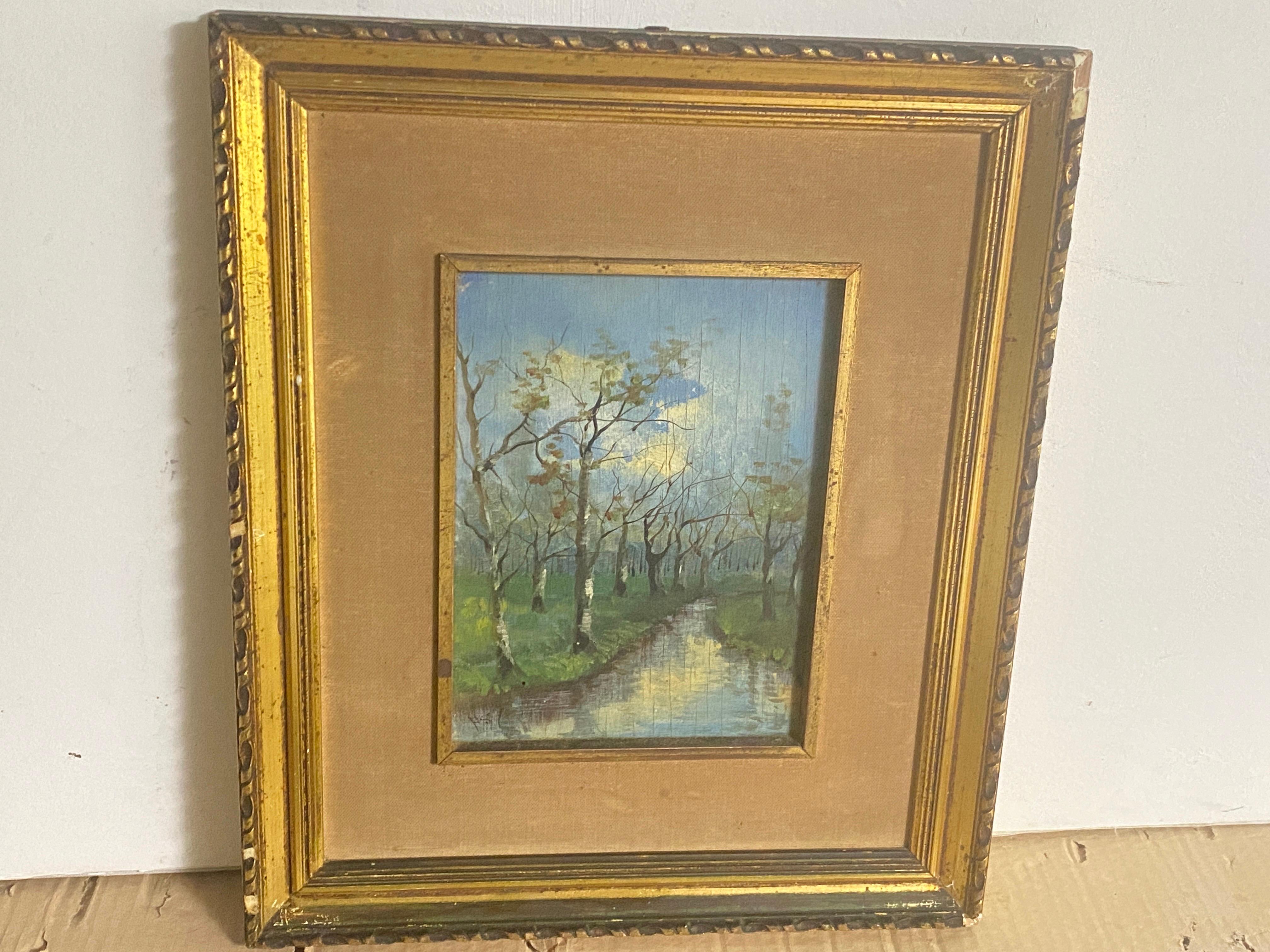 Original Oil Painting Representing a River and Trees Fance Early 20th Century For Sale 8