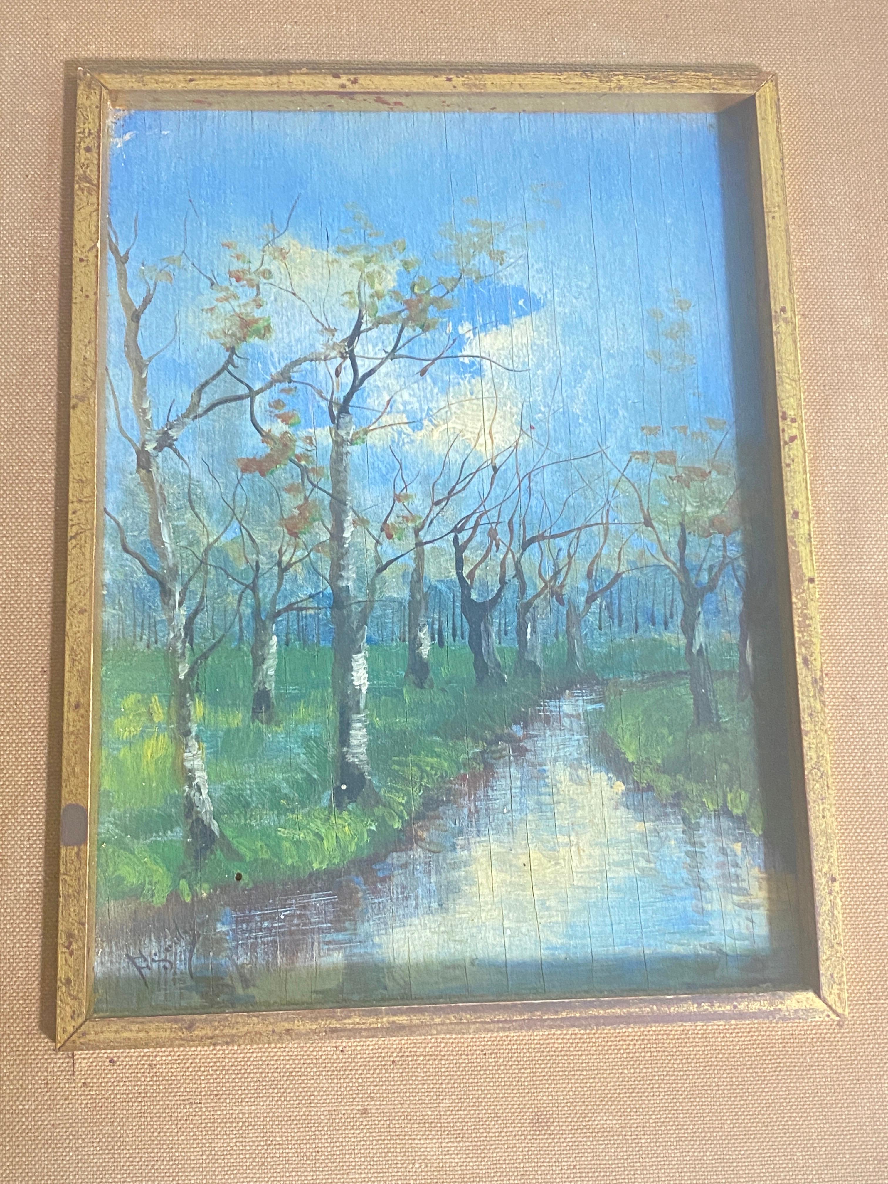 Original Oil Painting Representing a River and Trees Fance Early 20th Century For Sale 9
