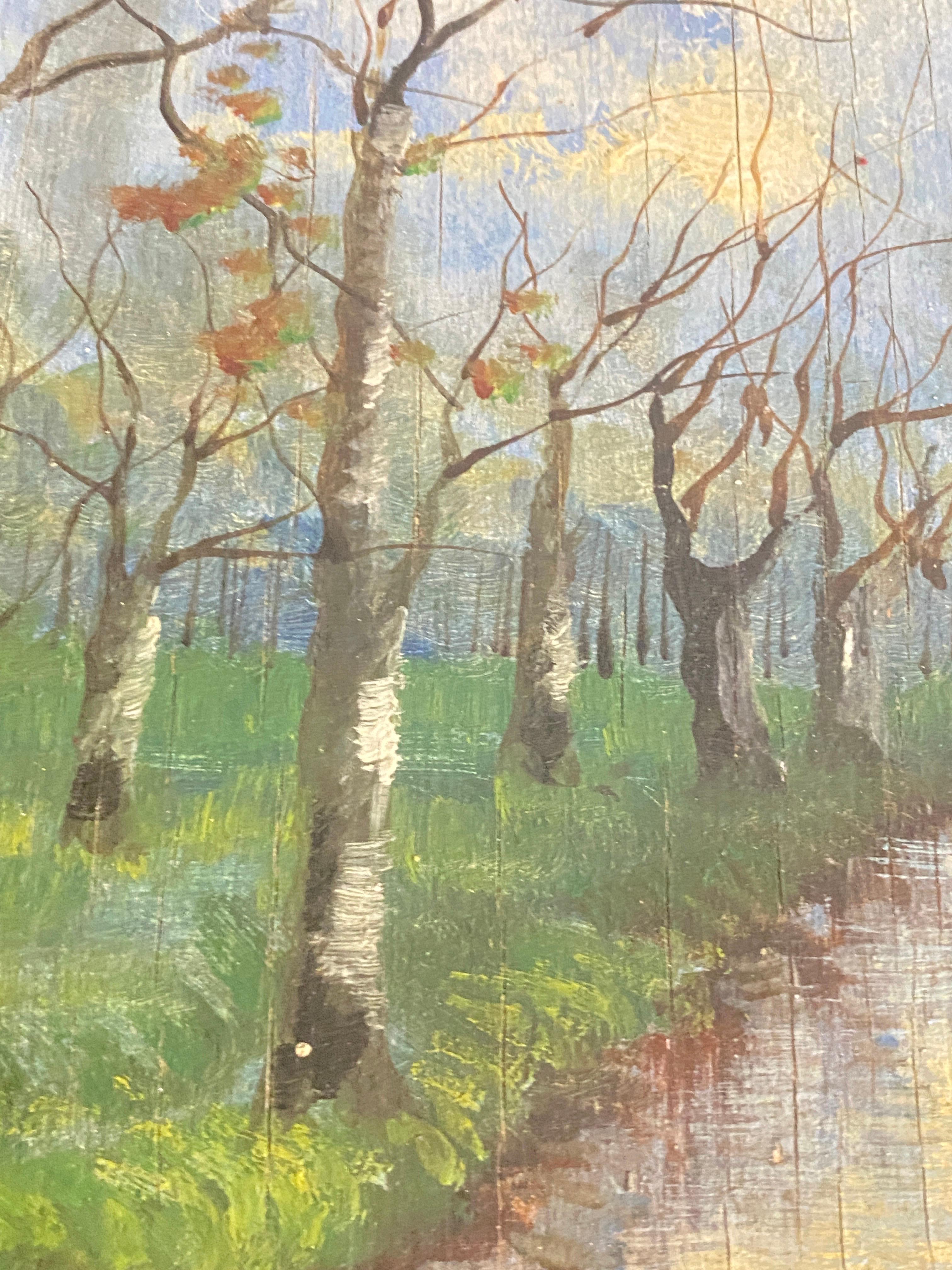 Original Oil Painting Representing a River and Trees Fance Early 20th Century For Sale 2