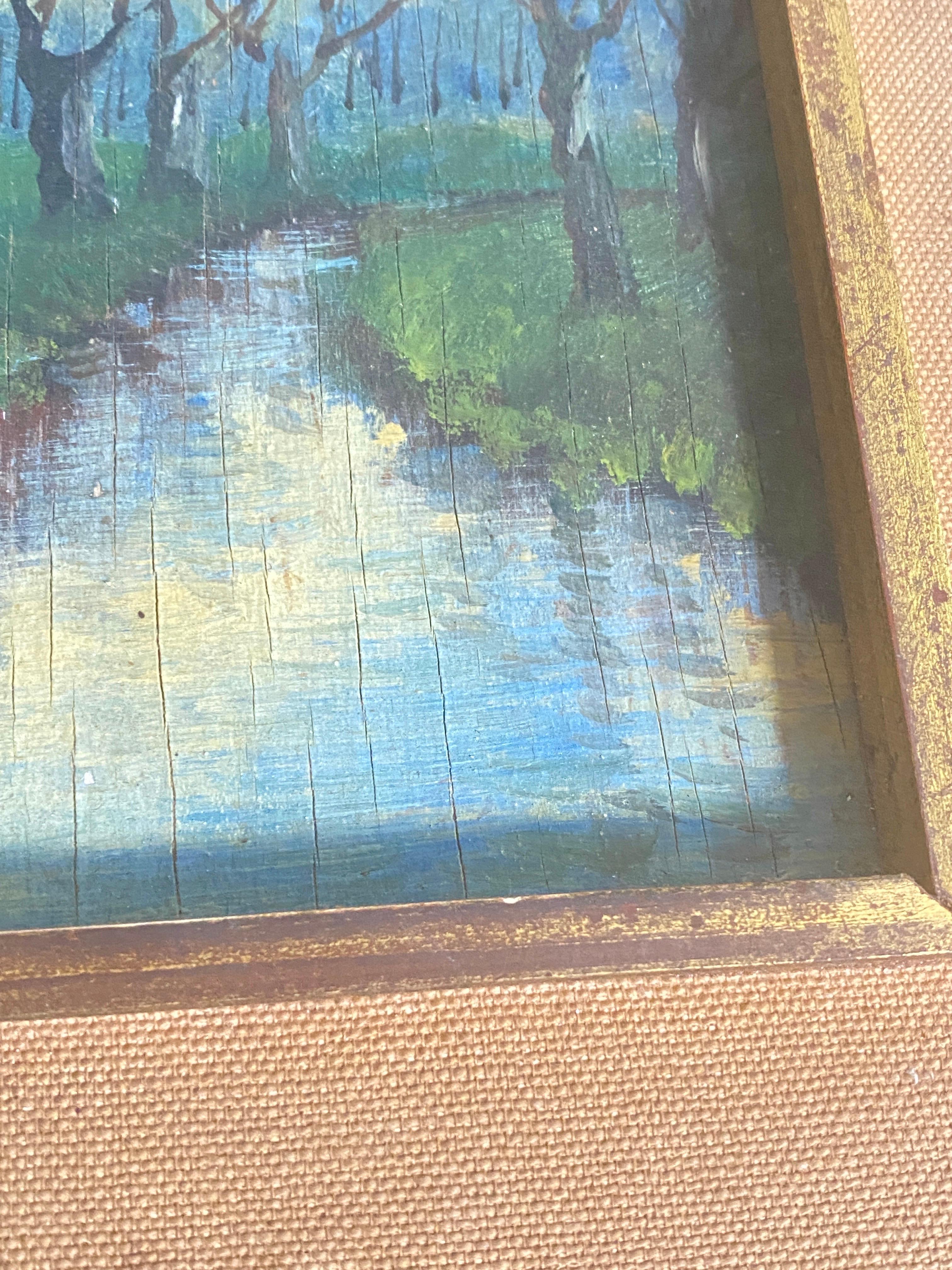 Original Oil Painting Representing a River and Trees Fance Early 20th Century For Sale 3