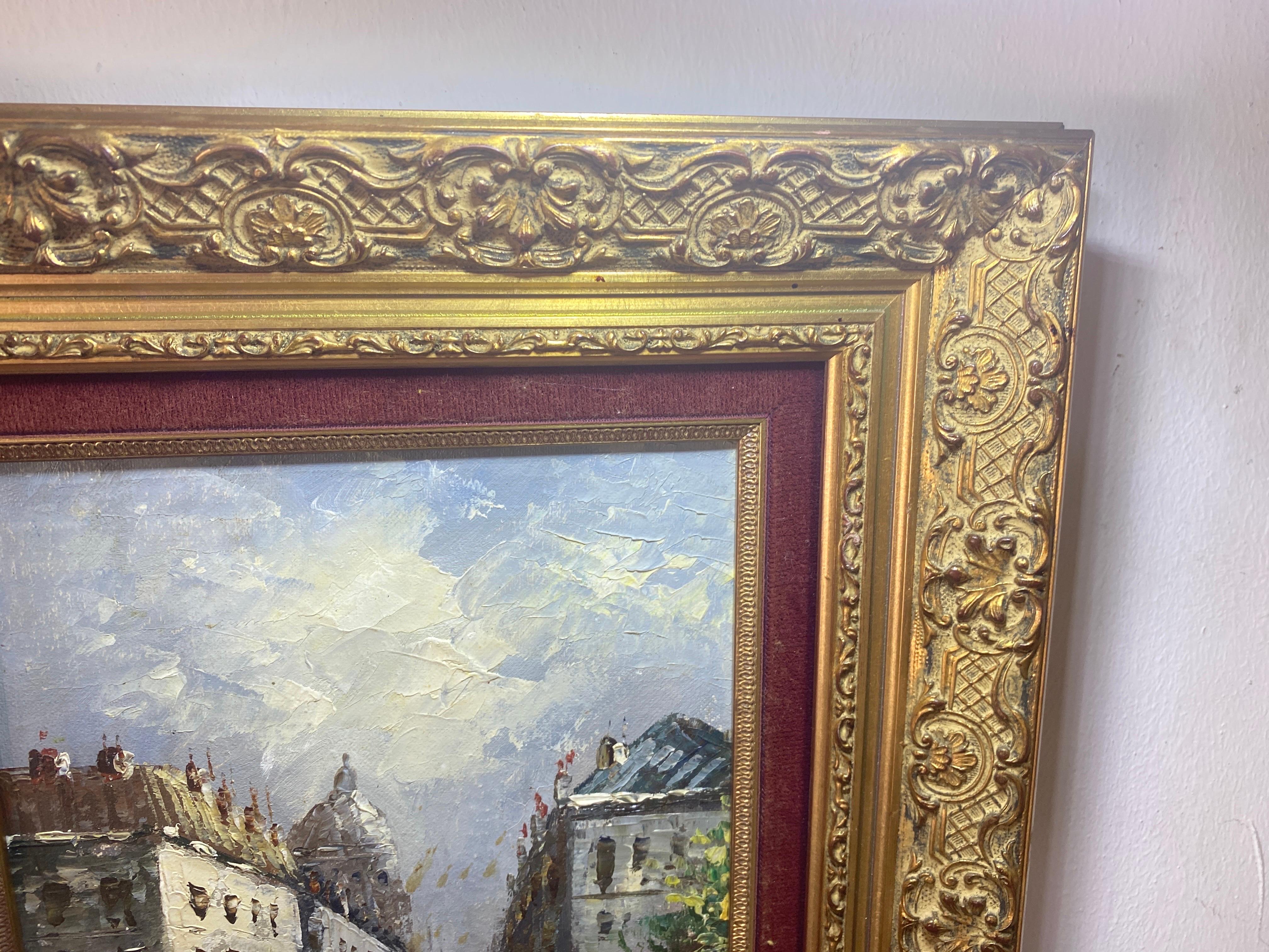 In a Gold Frame, an original oil Painting. Representing a Montmartre , Place du Tertre.
It has been made in France circa in the Early XX century.
Signed Burnett.
Caroline Burnett (1877-1950) was an American-born artist who studied in Paris towards 
