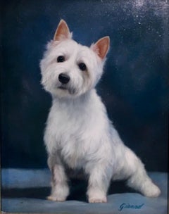 Peinture à l'huile originale Terrier du West Highland écossais de l'artiste français Girard