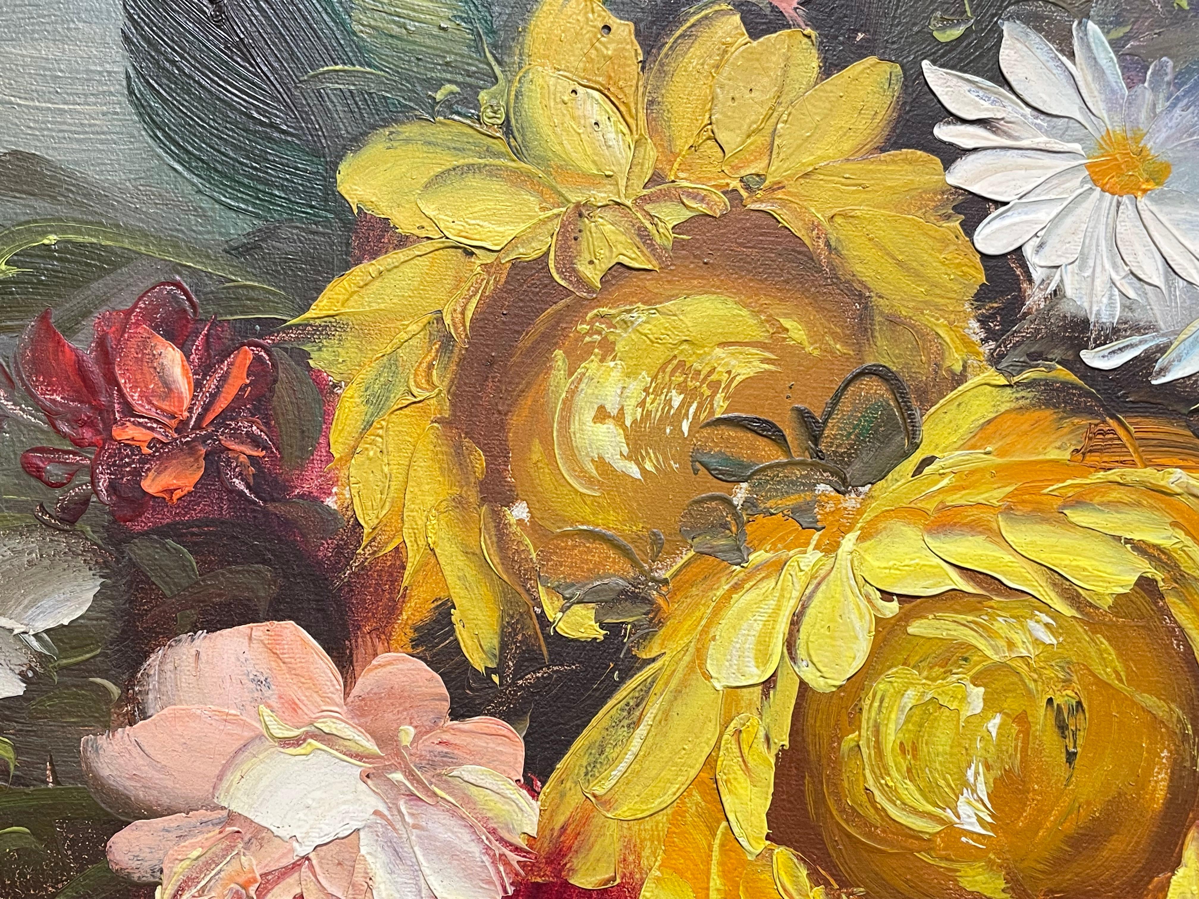 Original Oil Painting Still Life Bright Floral, c. 1960s For Sale 9