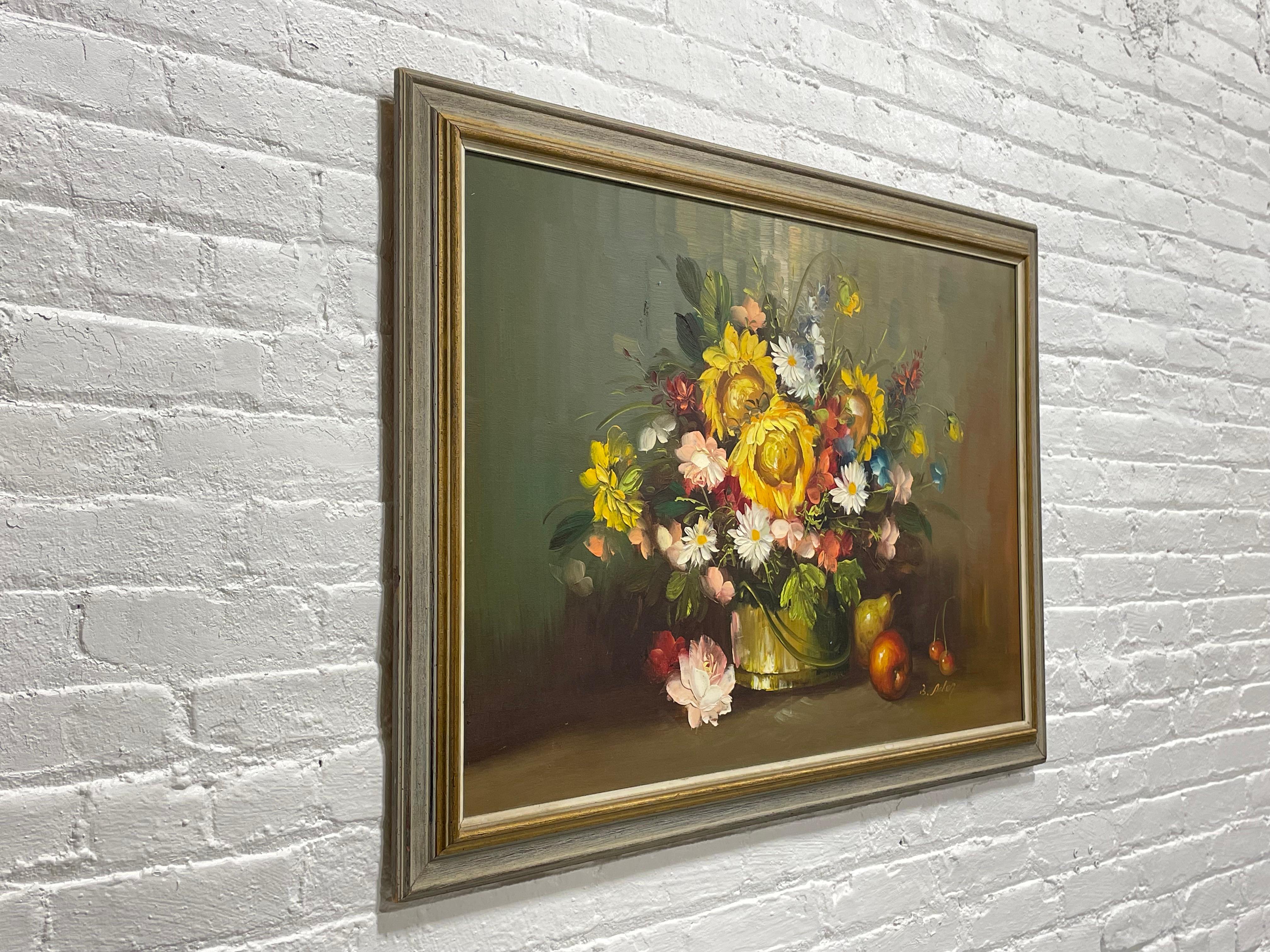 Original Oil Painting Still Life Bright Floral, c. 1960s In Good Condition For Sale In Weehawken, NJ