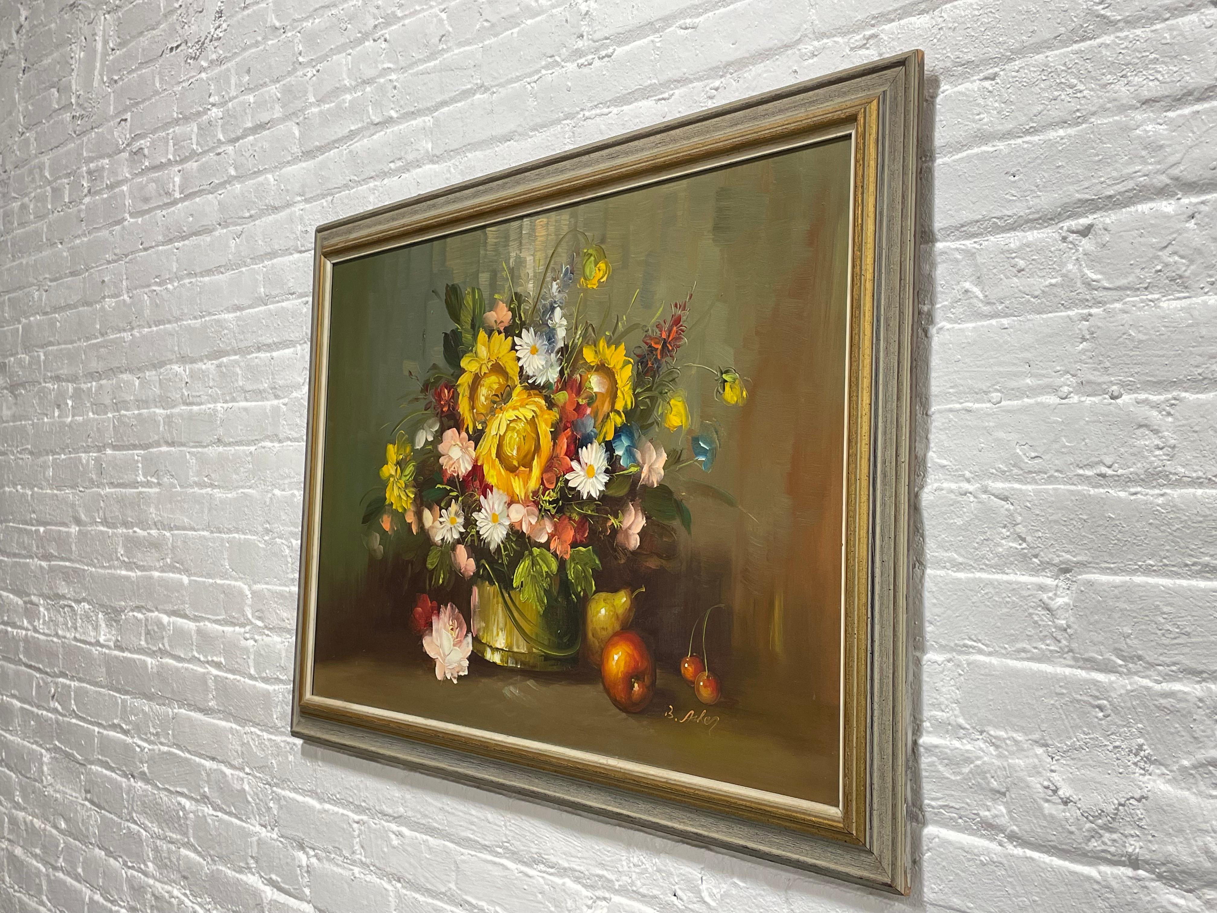 Mid-20th Century Original Oil Painting Still Life Bright Floral, c. 1960s For Sale