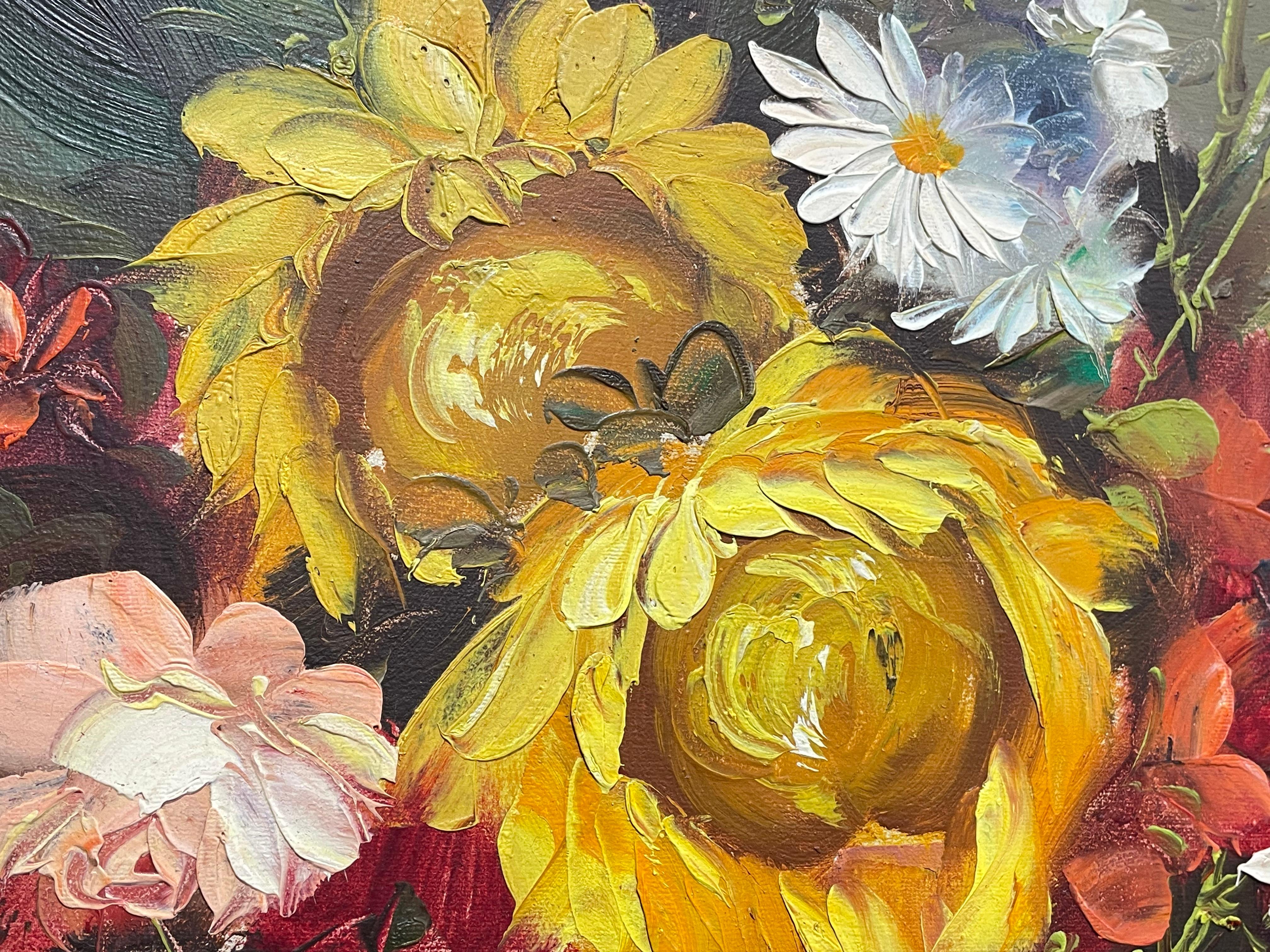 Original Oil Painting Still Life Bright Floral, c. 1960s For Sale 2