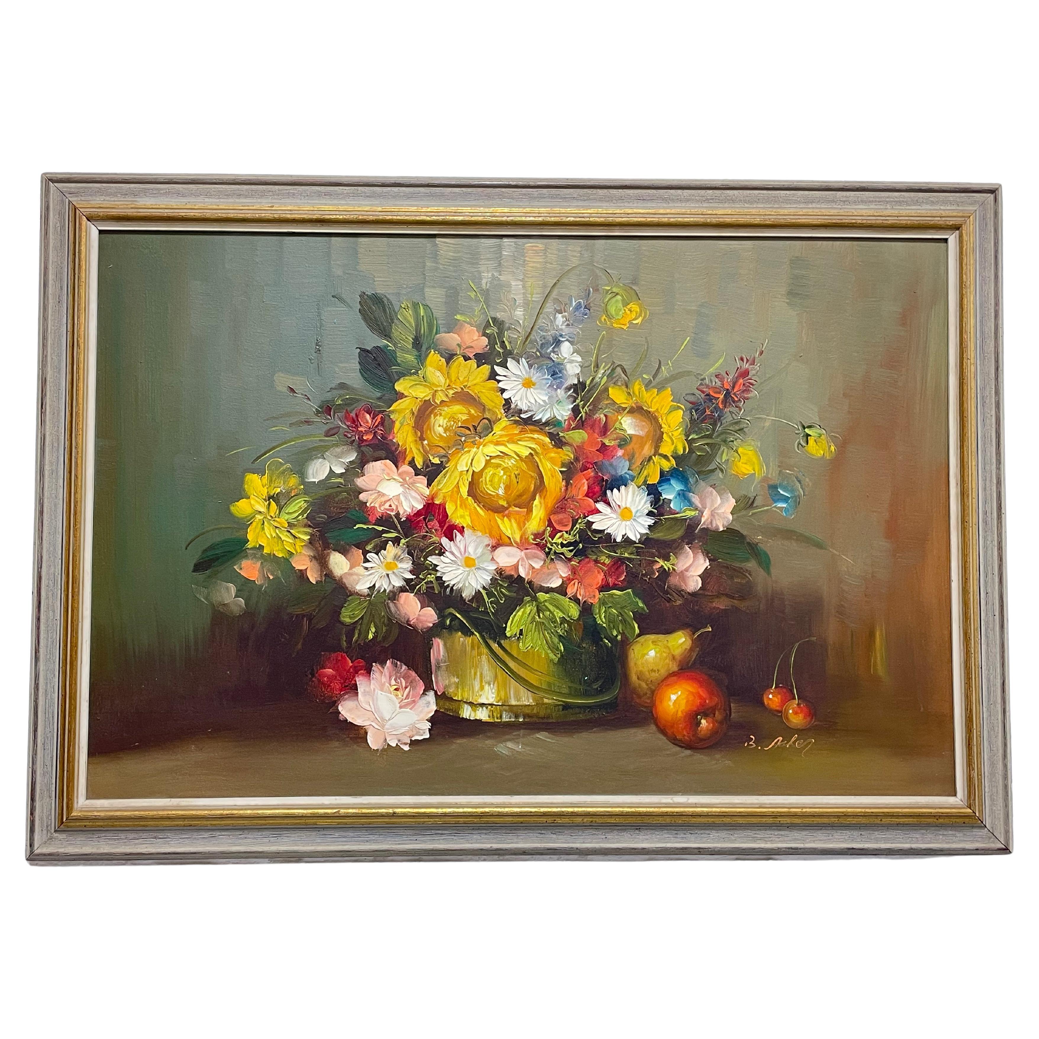 Original Oil Painting Still Life Bright Floral, c. 1960s For Sale