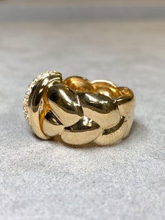 Original O.J. Perren French 18K Gold Diamond Pave Wide Rope Ring Signed