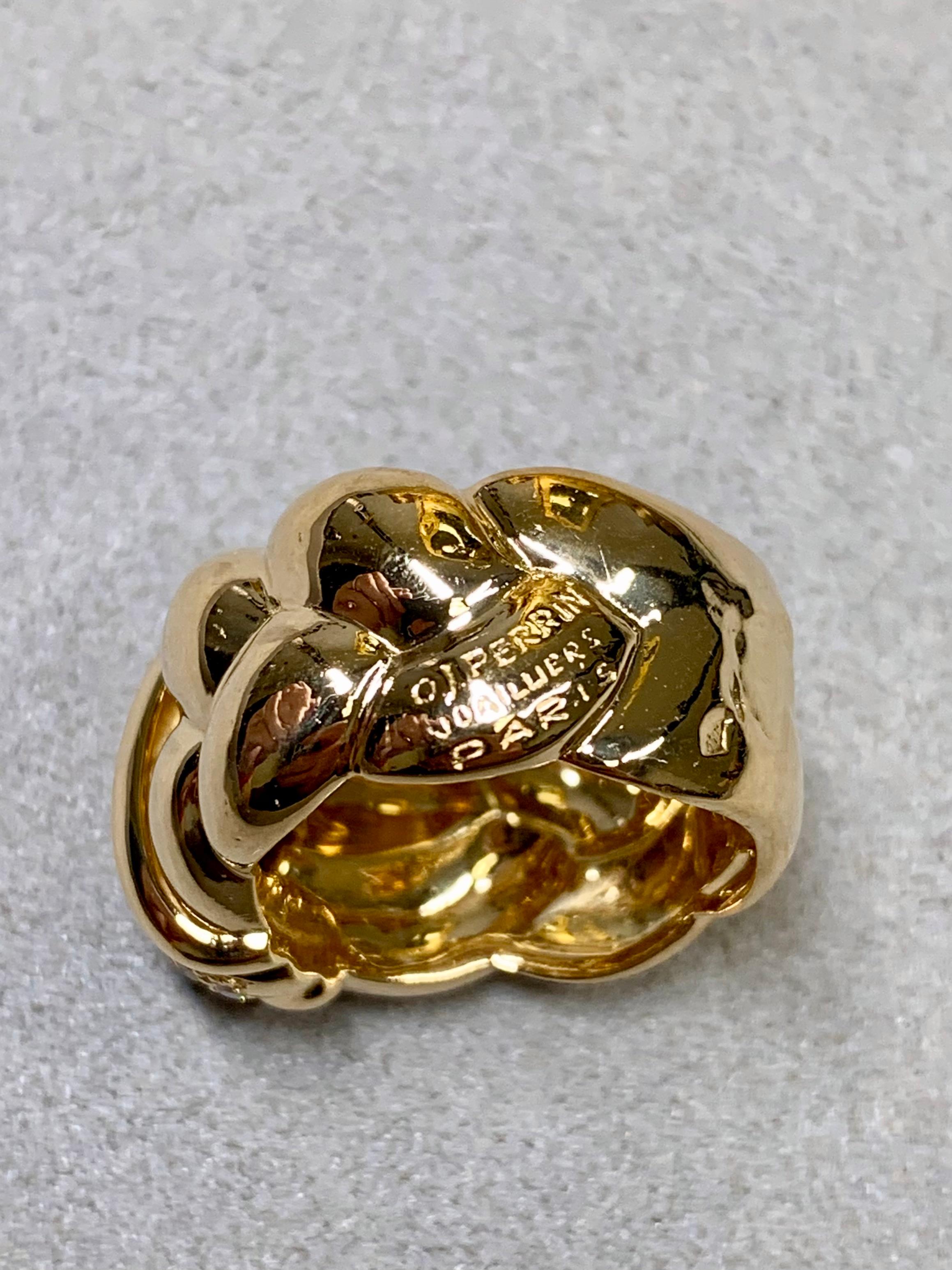 Original O.J. Perrin Französisch 18K Gold Diamant Pave breite Seil Ring signiert im Zustand „Gut“ im Angebot in Winter Springs, FL