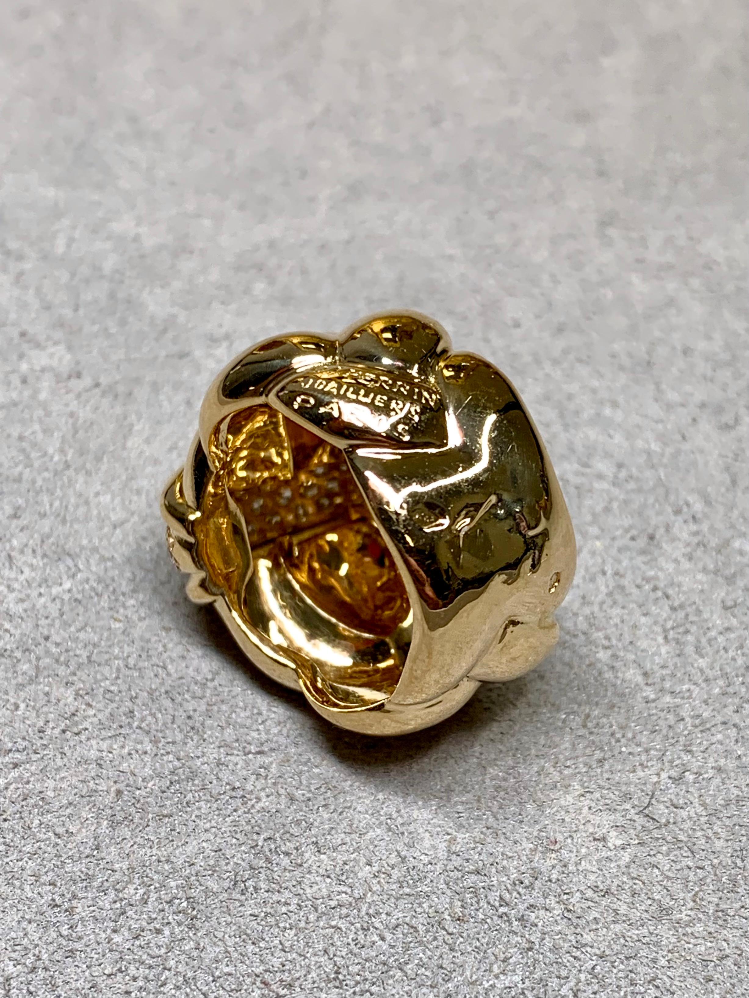 Original O.J. Perrin Französisch 18K Gold Diamant Pave breite Seil Ring signiert für Damen oder Herren im Angebot