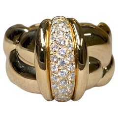 Original O.J. Perrin French 18K Gold Diamond Pave Wide Rope Ring Signed Original O.J. Perrin French 18K Gold Diamond Pave Wide Rope Ring Signed