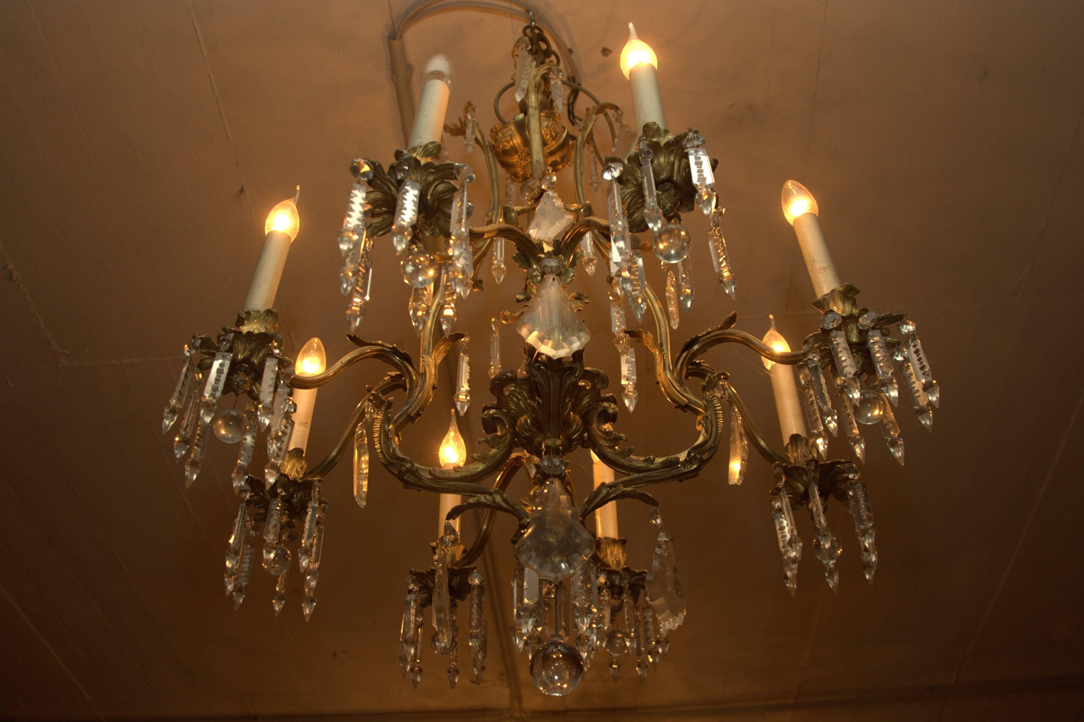 Brass Original Old Barock Style Chandelier, circa 1890 For Sale