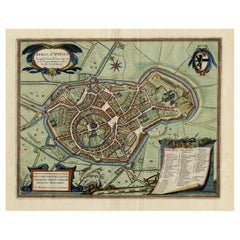 Vecchia pianta originale a volo d'uccello di Sint-Winoksbergen o Bergen in Francia, 1649
