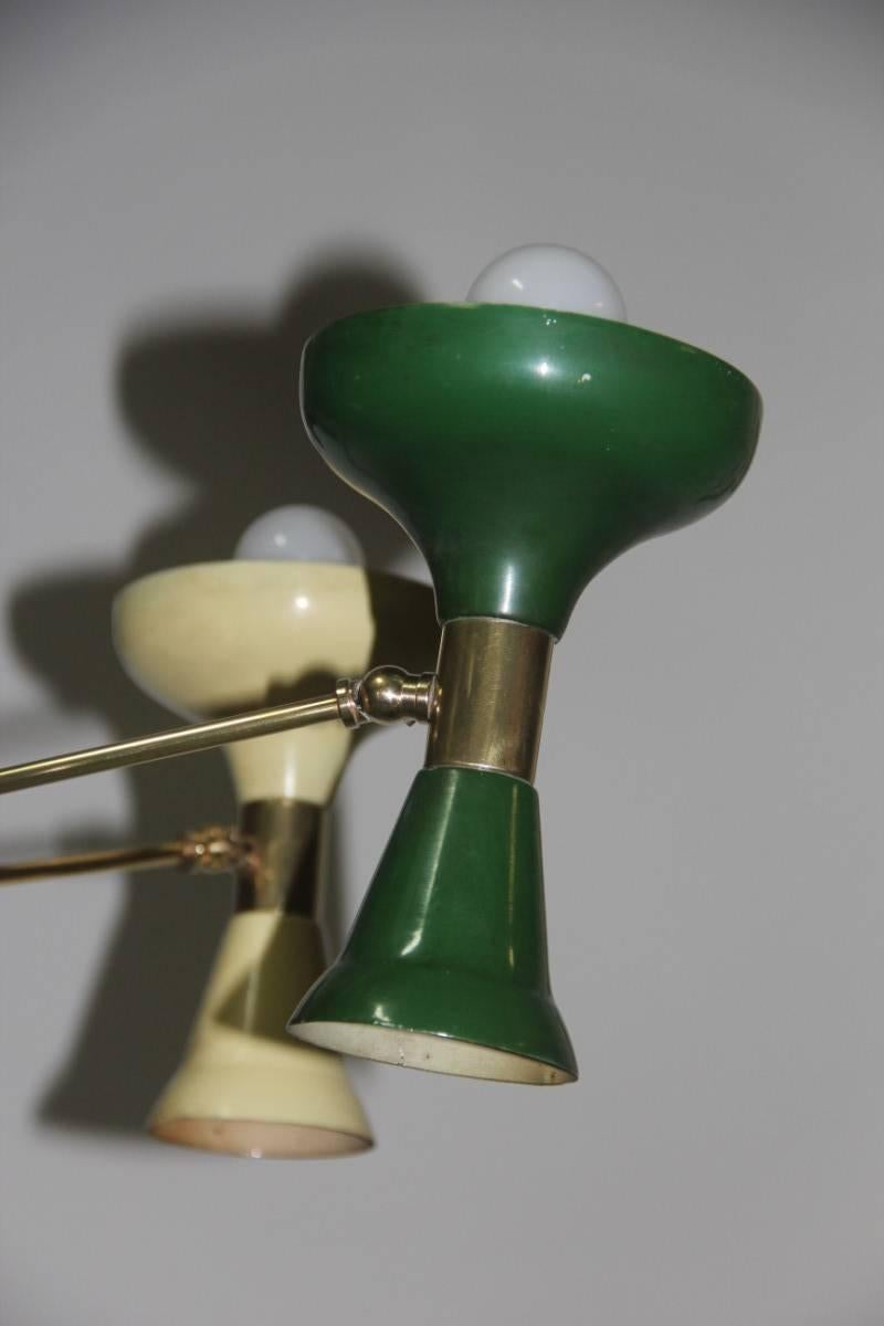 Mid-Century Modern Chandelier Brass 1950s Lacquered Metal Stilnovo Italian  5