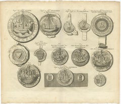 Original Old Copper Engravings of Seals of Lubeck, Stavoren, Amsterdam etc. 1767