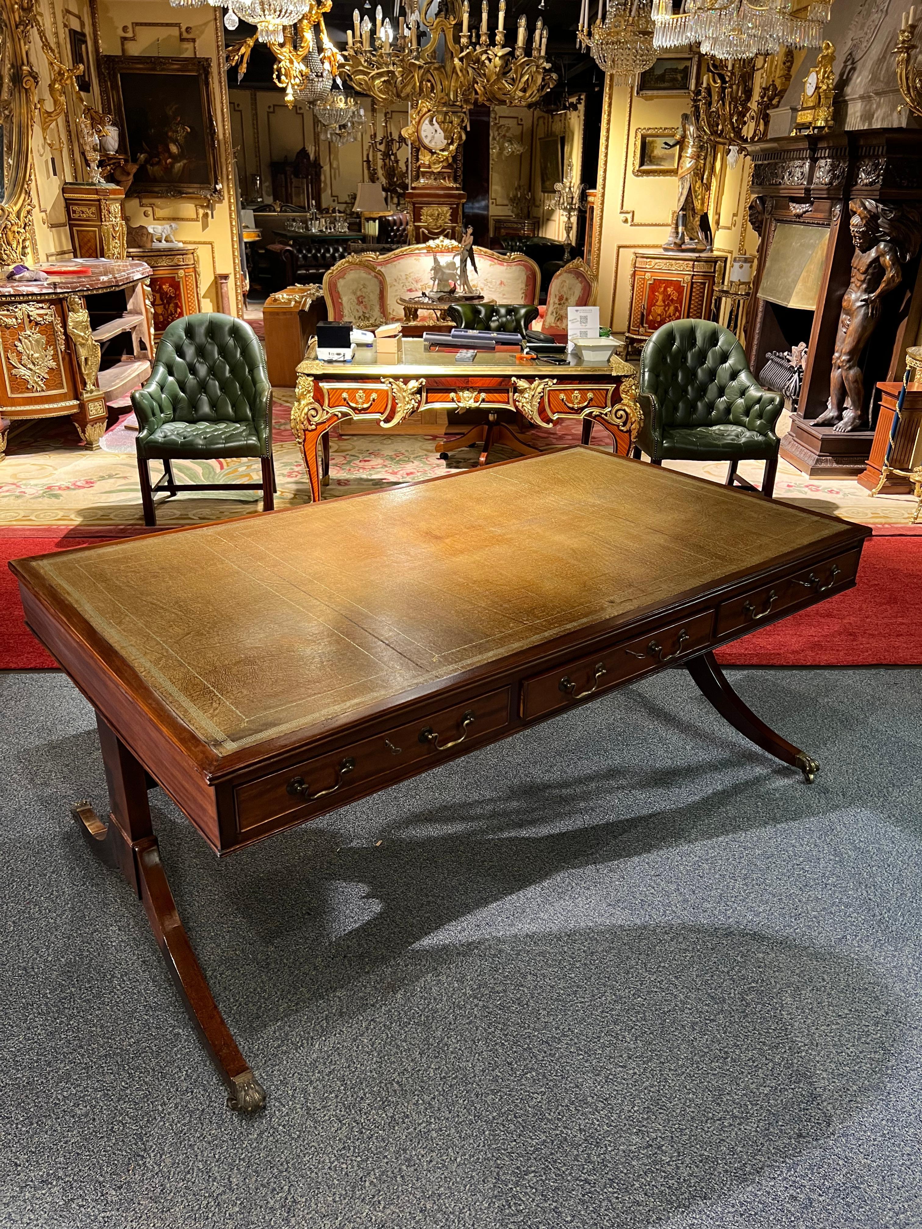Original Old English Mahogany Desk / Writing Table For Sale 5