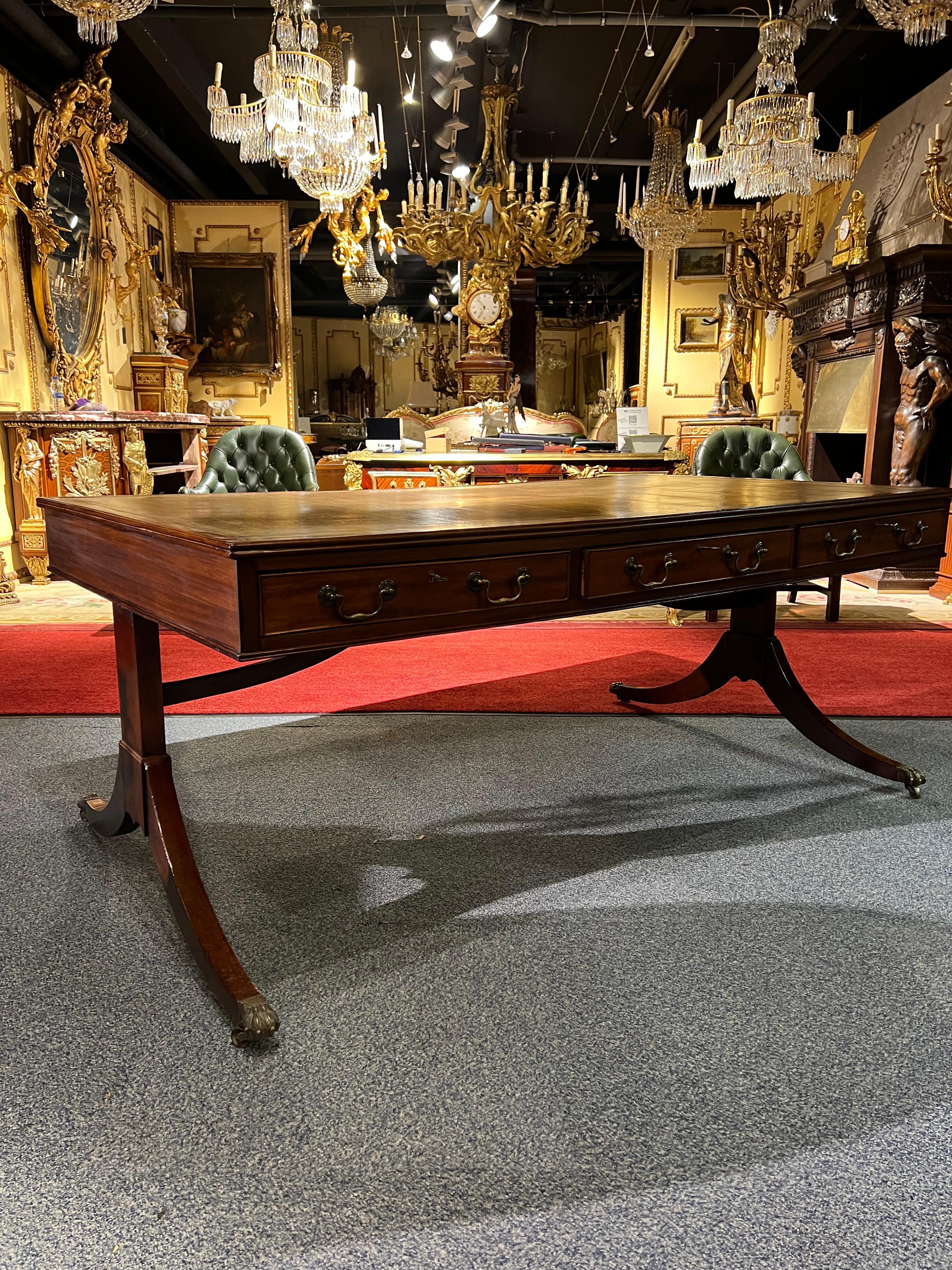 Original Old English Mahogany Desk / Writing Table For Sale 10