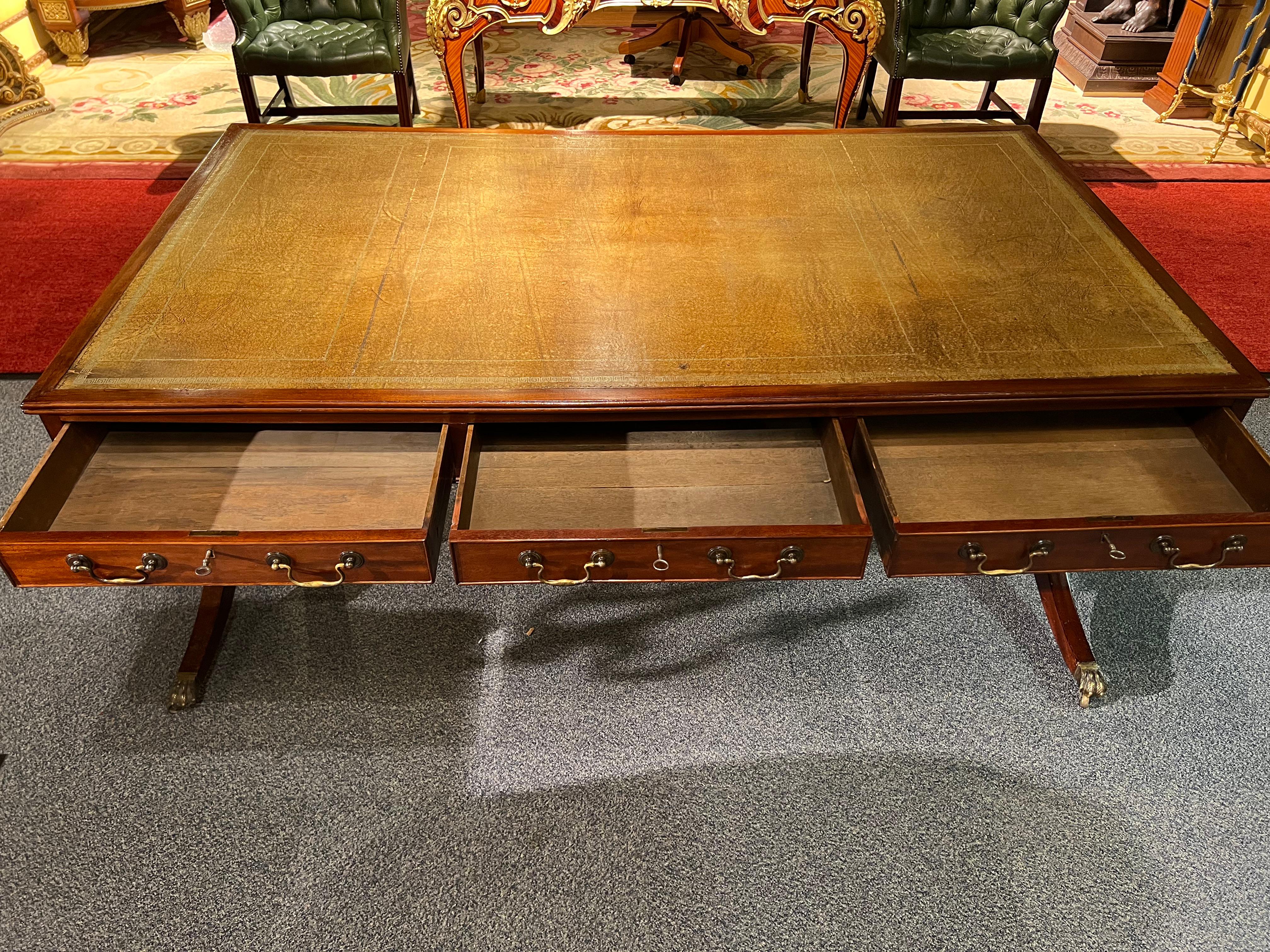Wood Original Old English Mahogany Desk / Writing Table For Sale
