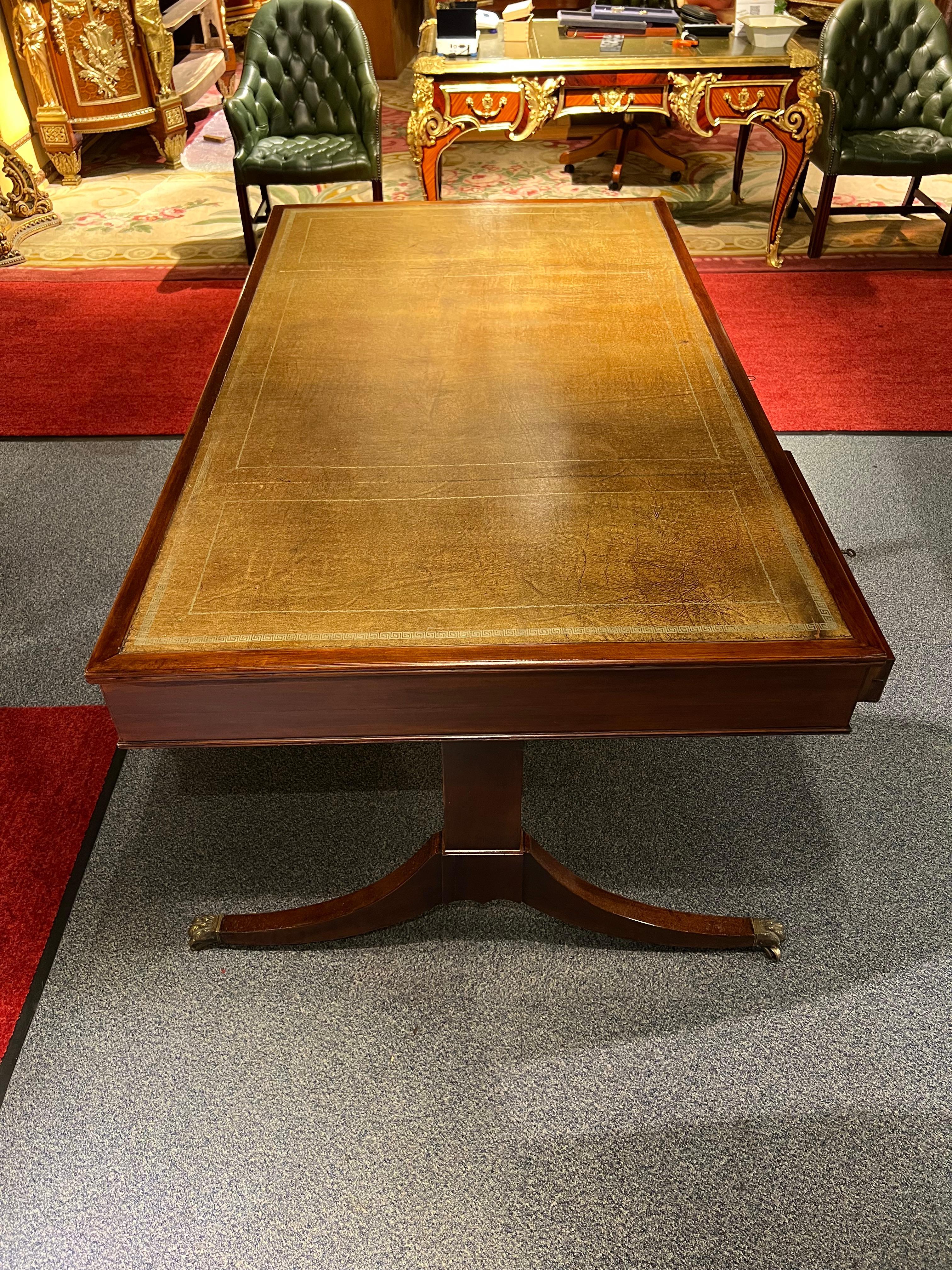 Original Old English Mahogany Desk / Writing Table For Sale 1